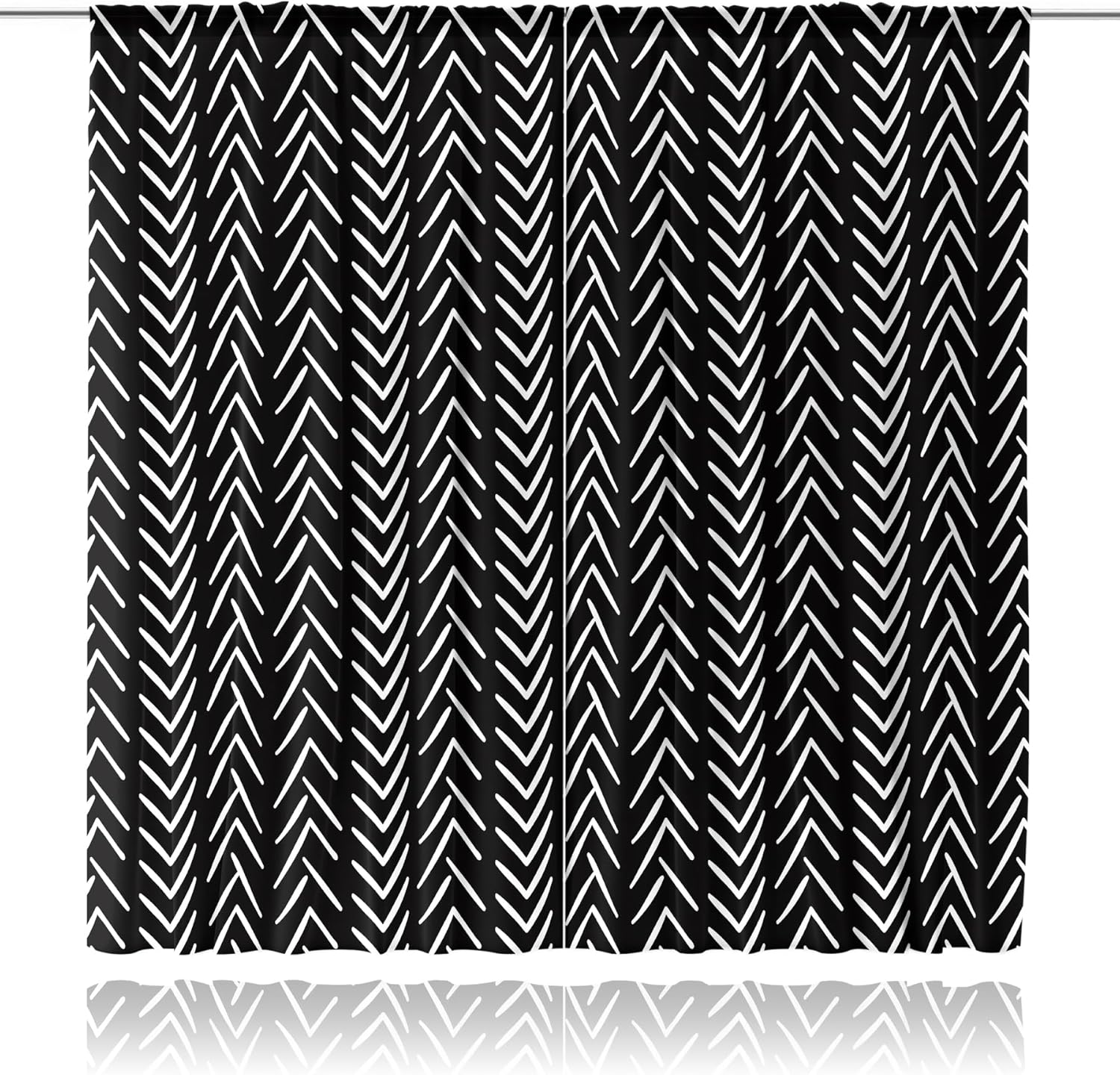 MESHELLY Black and White Curtains 42W x 63H Inch Chevron Curtains Big Arrows Trial Herringbone Geometric Zigzag Monochrome Boho Pattern Rod Pocket Men Living Room Bedroom Window Drapes Fabric 2 Panel