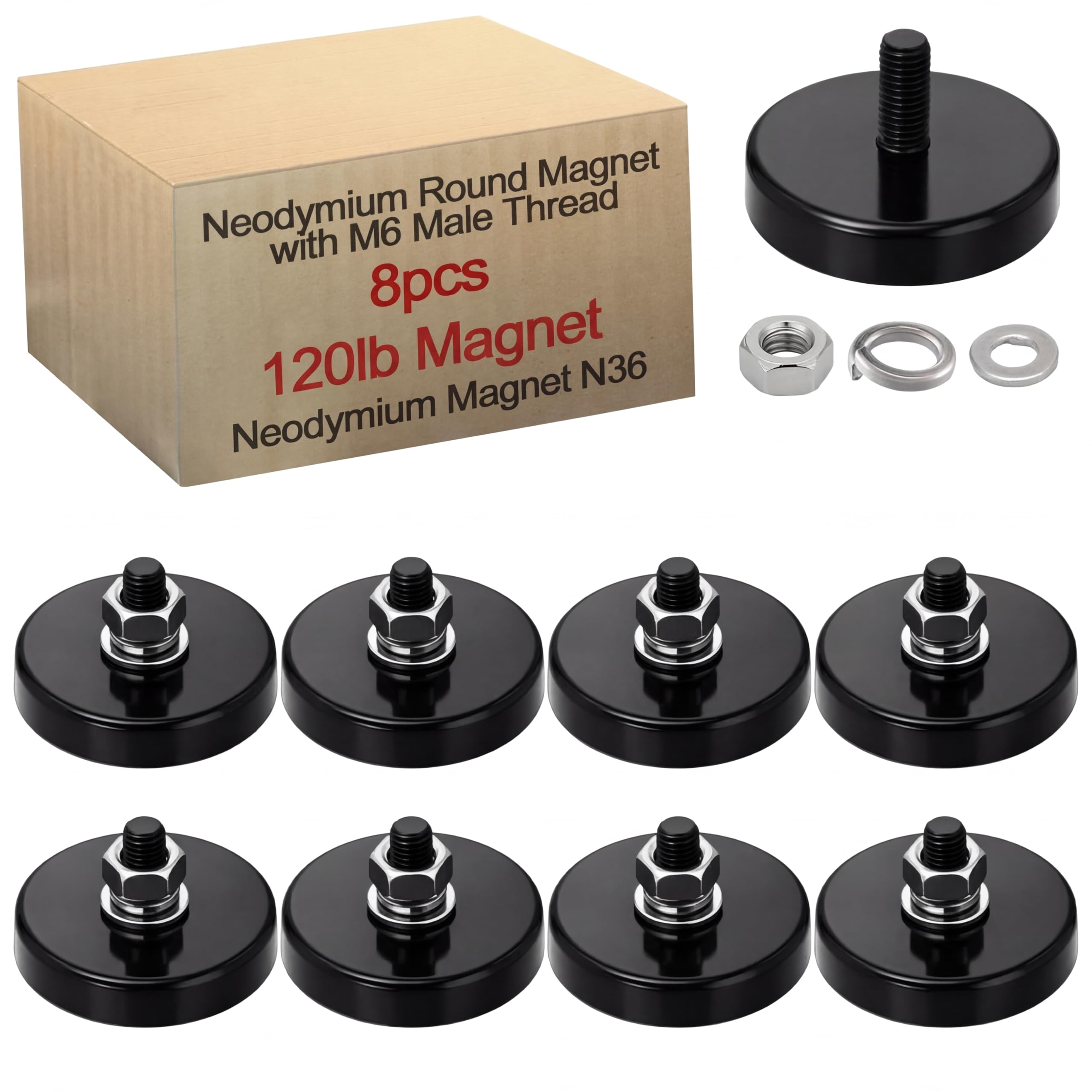 Flutesan 8pc Strong Round Mounting Magnet with Bolt, 1.42"-110lb-M6 Silver — Amazon image 25