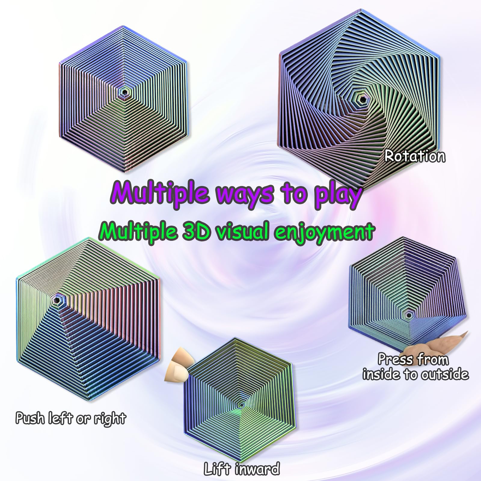Echehi Gradient Fractal Fidget Hexagons for Kids Adults 3D Spiral Visual Design Relieve Anxiety, Release Rtress Toys. Gradient Purple - Image 3