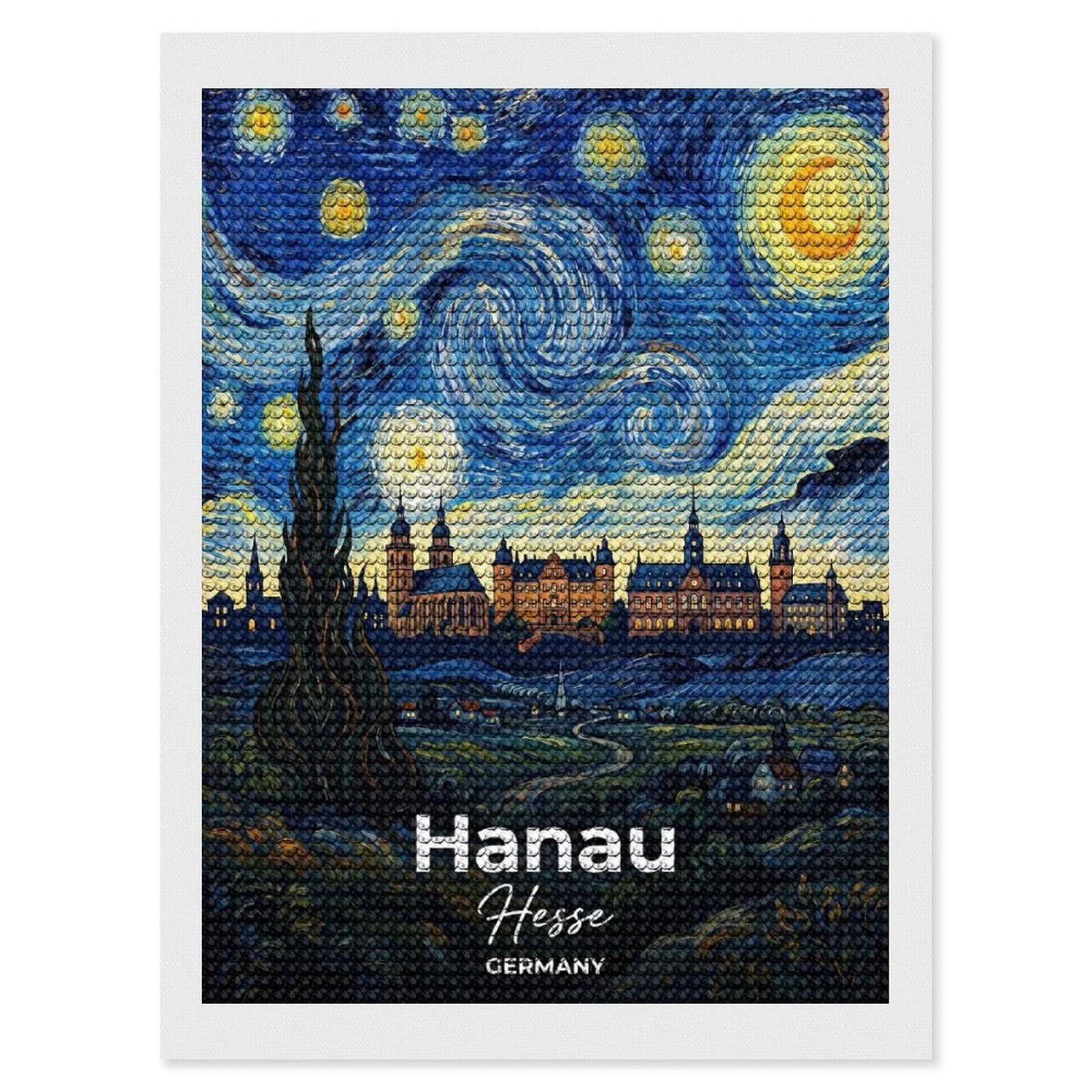 Junmoney Hanau Hesse Germany Starry Night Painting DIY Diamond Art Canvas Kit 12"x16", for Teens, Aesthetic Room Decor, Farmhouse Decor, Canvas Picture, Birthday Gift