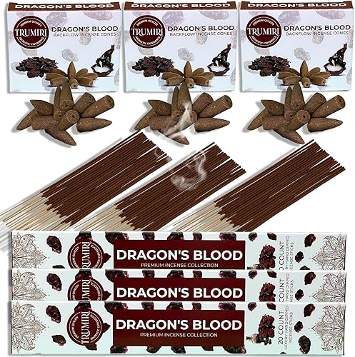 Dragons Blood Inciense Sticks & Backflow Incienso Conos para Cascada Combo Pack 60 varillas de incienso + 30 conos de reflujo Insents Conos de