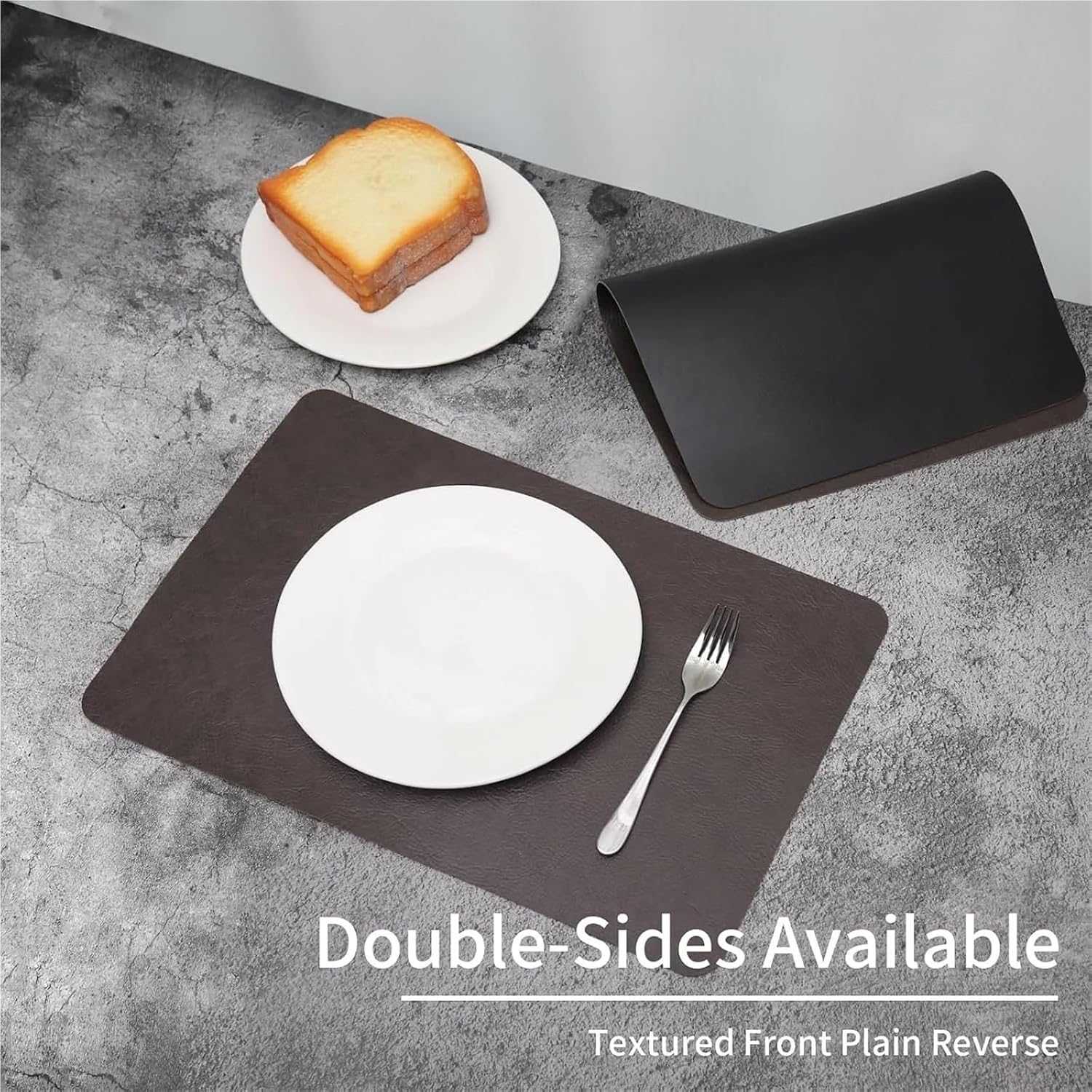 Premium Heatproof Cowhide-Pattern PU Placemats Set Double-Sided Black Coffee,Waterproof & Non-Slip for Stylish Dining Tables Pad(Black Coffee 10 Pcs)
