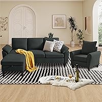 Vista 18 de Juego de sofá de pana de 3 piezas para sala de estar con sofá, otomana de almacenamiento y silla individual