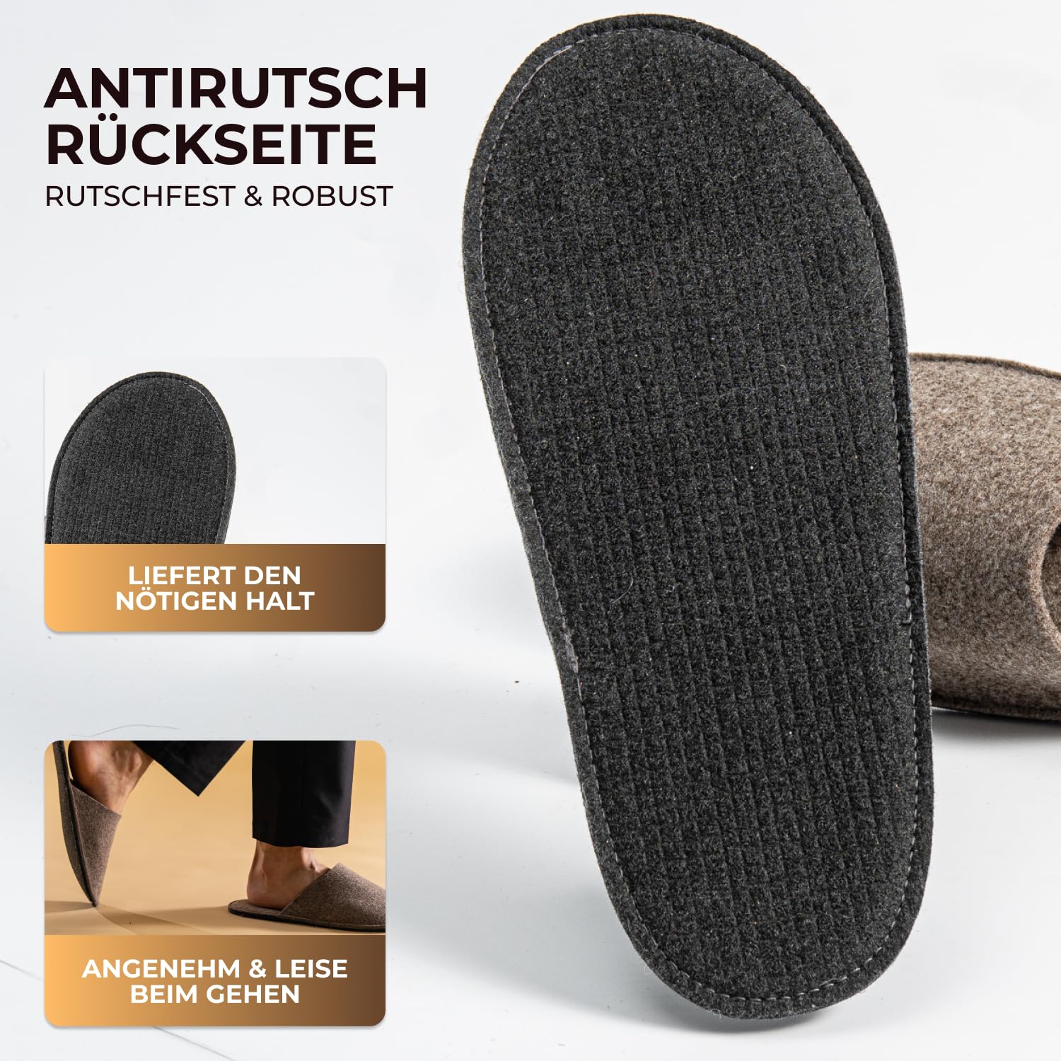 Wollfilz Gästehausschuhe Set mit Anti-Rutsch Sohle - Made in Germany - Gästepantoffeln Unisex Hausschuhe Gäste EU 36-47