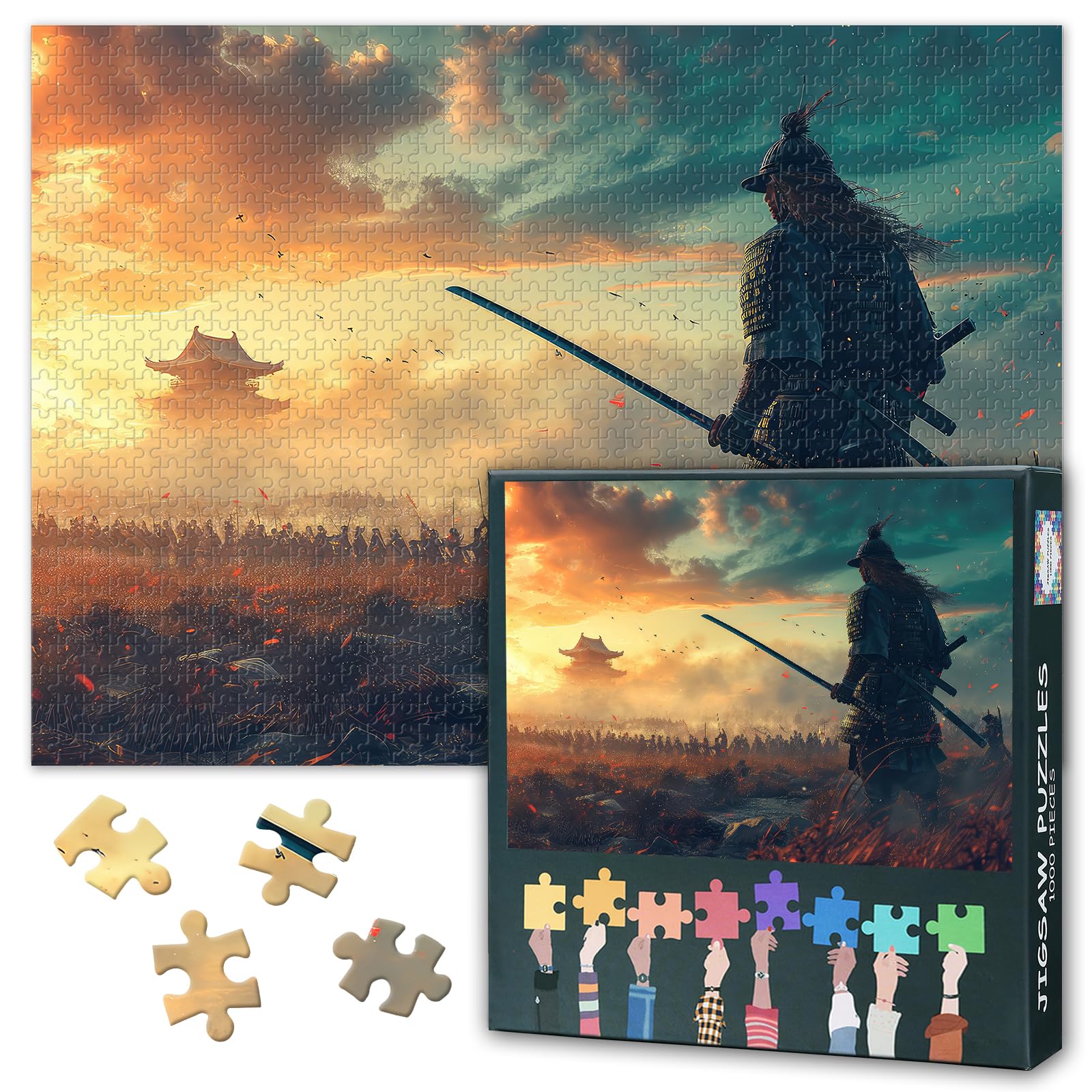 Puzzles for Adults 1000 Pieces - Medieval Battlefields Jigsaw Puzzle | Samurai with a Katana Premium 1000 Piece Puzzle for Adults, Challenging Art Puzzles for Home Decor or Gifts 70 * 50cm โ image 1