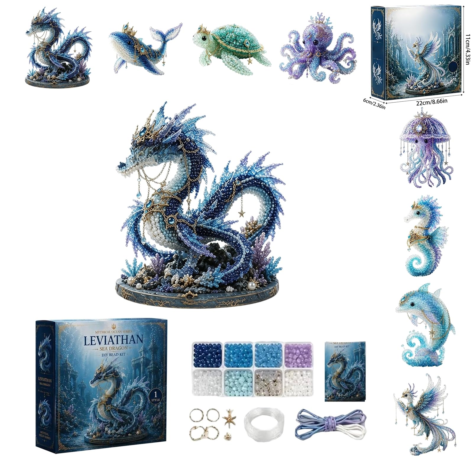 Mythical Ocean Series 3D Beaded Animal Kit for Adults, 3D Beaded Animal Making Kit with Instructions for Beginners，Elegant and Exquisite DIY Decoration Suitable for Manual Enthusiasts (1#Sea Dragon)