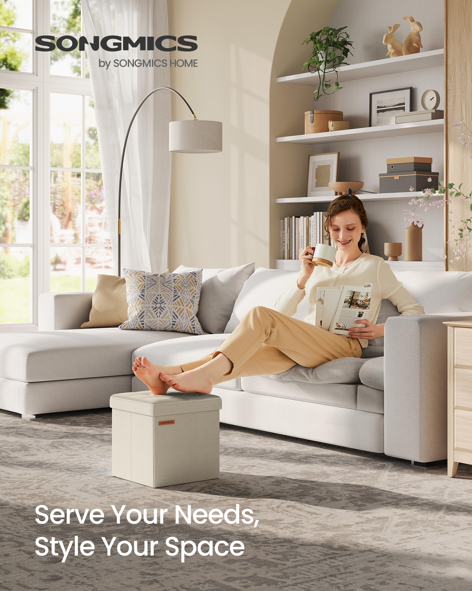 SONGMICS Storage Ottoman, Foldable Small Ottoman Foot Rest, 30 x 30 cm Foot Stool, Ottoman with Storage, Load up to 130 kg - Image 2