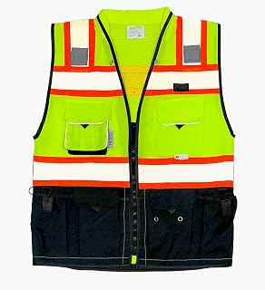 (C Vest Mens Class 2 Black Series Safety Vest With Zipper and Utility Pockets Premium Black Series Surveyors Vest (Extra Large, Yellow/Black)