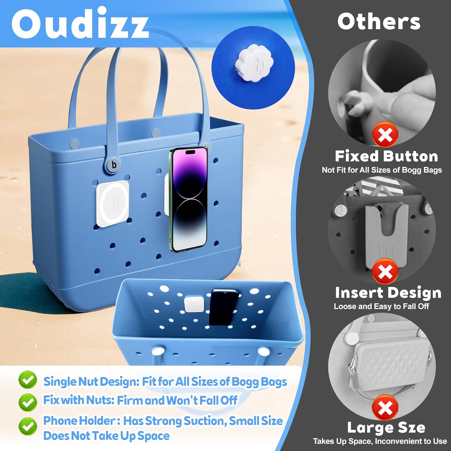 Magnetic Phone Holder Compatible with Bogg Bag, Phone Case Holder Charms Accessory Single Nut Fixing Fit All Bogg Bags and Beach Bags, Cell Phone Holder Attachment for Bogg Bag Accessories Hot Pink image 4 of 7 B0F5V6QP1Z