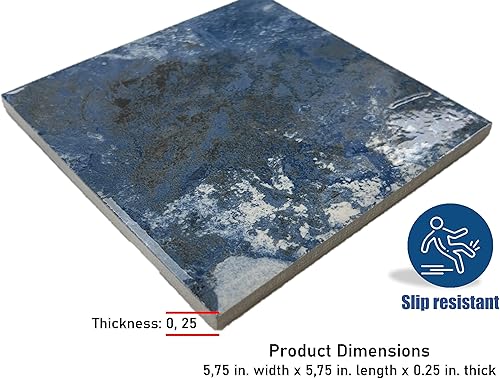 Miniatura 3 de Marasusa - Azulejo cuadrado de porcelana de pared y piso con textura de óxido azul de 5-34 pulgadas para salpicadero de cocina, azulejos de piscina,