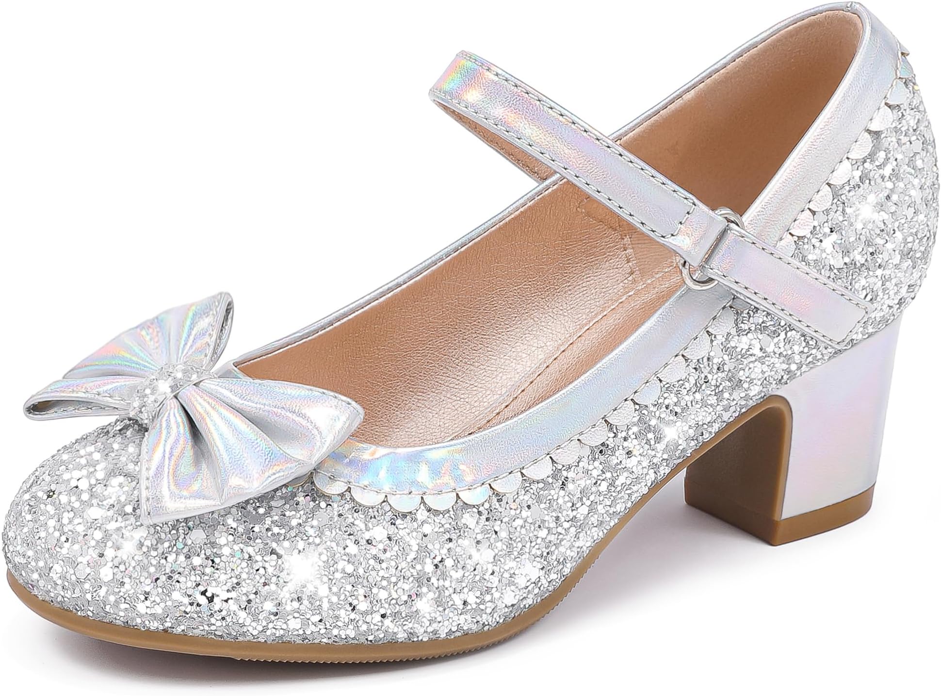 LAURMOSA Princess Shoes High Heel Toddler Girls Dress Shoes Cute Bowknot Sparkle Mary Jane Flower Girls Wedding Birthday Party Prom for Little Big Kids