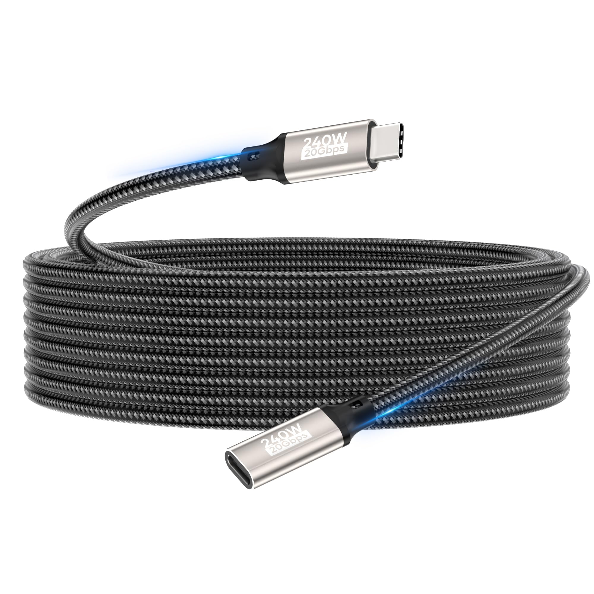 USB C Verlängerung kabel 2M,240W/20Gbps/5K@60Hz USB C 3.2 Extender,4K@144Hz Typ C Video Verlängerungs kabel Stecker zu Buchse Kompatibel mit iPhone 16/15/MacBook Pro/iPad Pro/XPS 15/Galaxy S24/Laptop