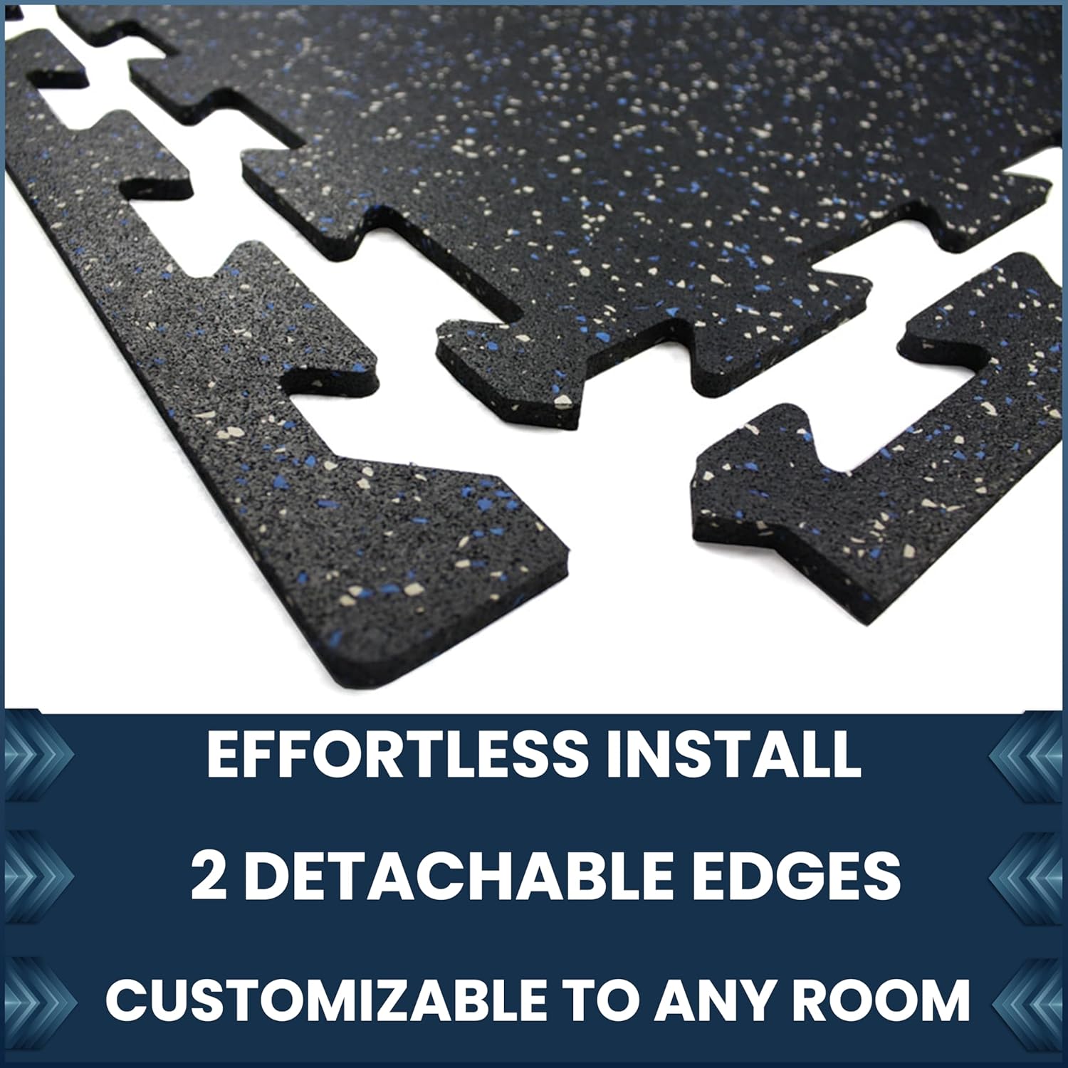 Flooring Inc's 1/4" & 8mm Eco-Lock Interlocking Rubber Floor Tiles – Recycled Gym Flooring for Home Gyms, Garages, and Workouts, 24” x 24” (Blue, 8mm - 6 Tile Pack)