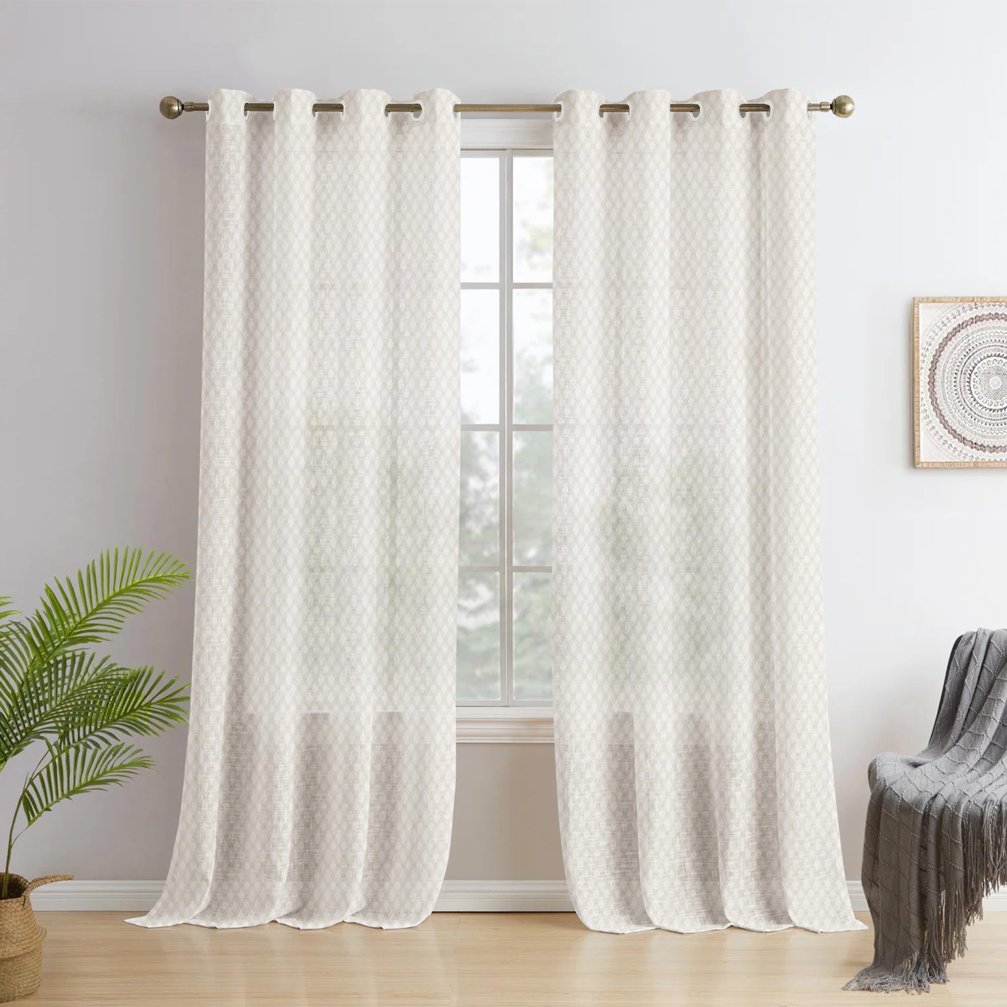 Story@Home Window Curtains 5 Feet Long Set of 2 | Diamond Printed | Semi Transparent Curtain | Net Curtains | Sheer Curtain for Living Room | (118 X 152 Cm, Off White) | Perfect for Home Decor