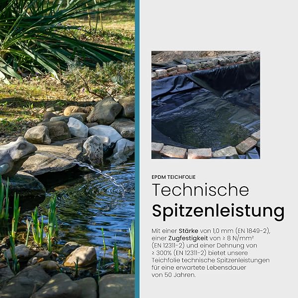 TeichVision Bâche EPDM de qualité supérieure pour bassin - Épaisseur : 1 mm - 1,5 m x 1 m - Film EPDM naturel noir - Particulièrement durable / convient également comme bâche de parterre surélevée - 3