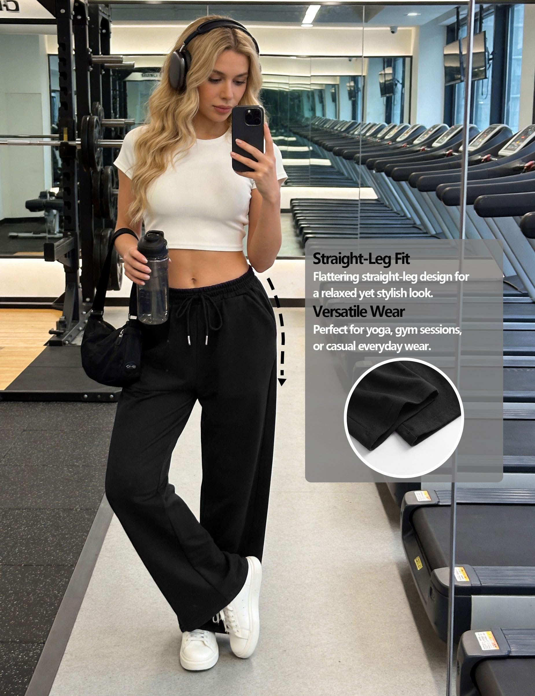 Litherday Pantaloni Sportivi Donna Cotone Vita Alta con Tasche e Coulisse Jogger Comodi per Casa Yoga Jogging Fitness S-XXL
