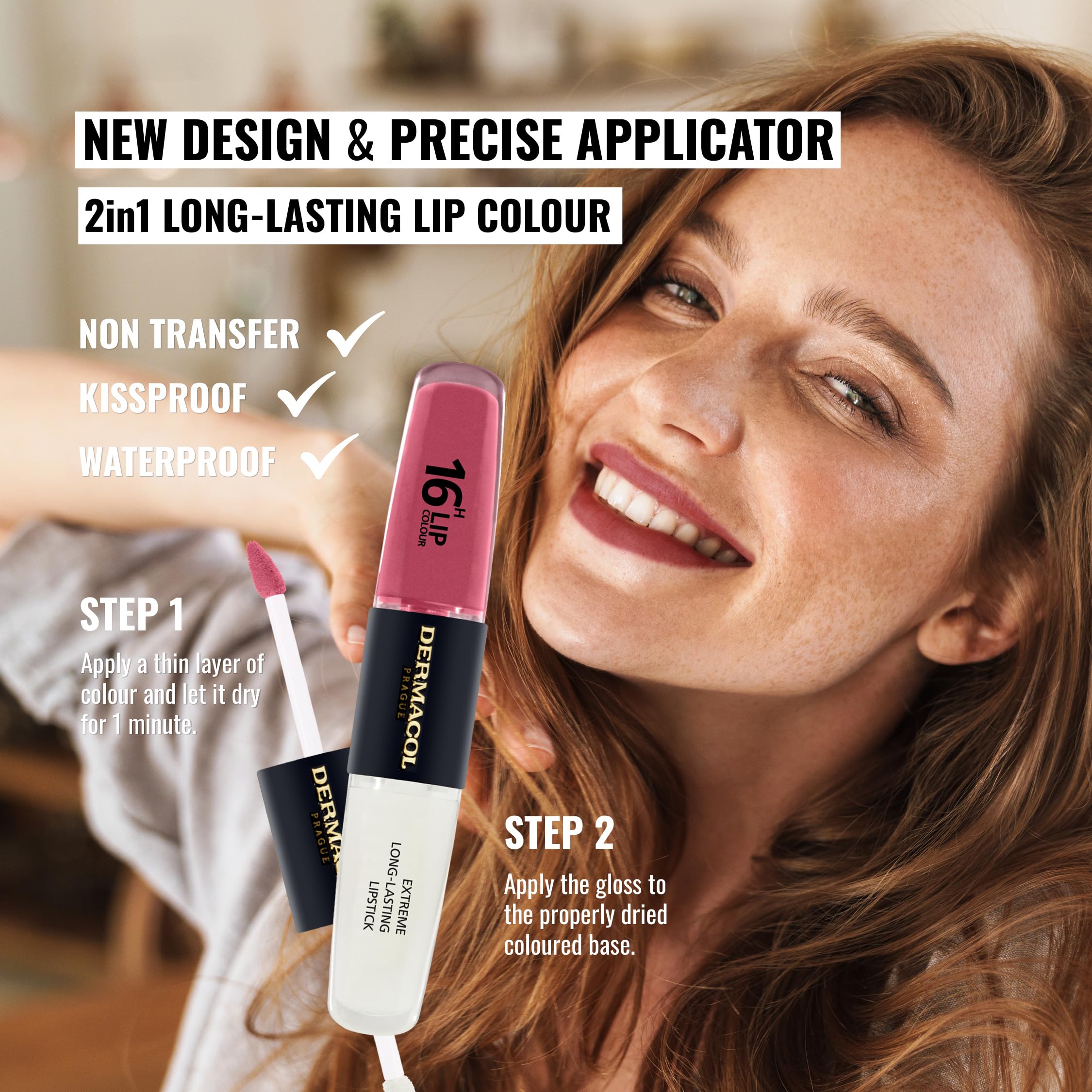 NEW Dermacol, 16-Hour Lip Colour, Highly Pigmented Glossy Lip Stain, Two-Phase Lip Plumper Gloss - Image 2