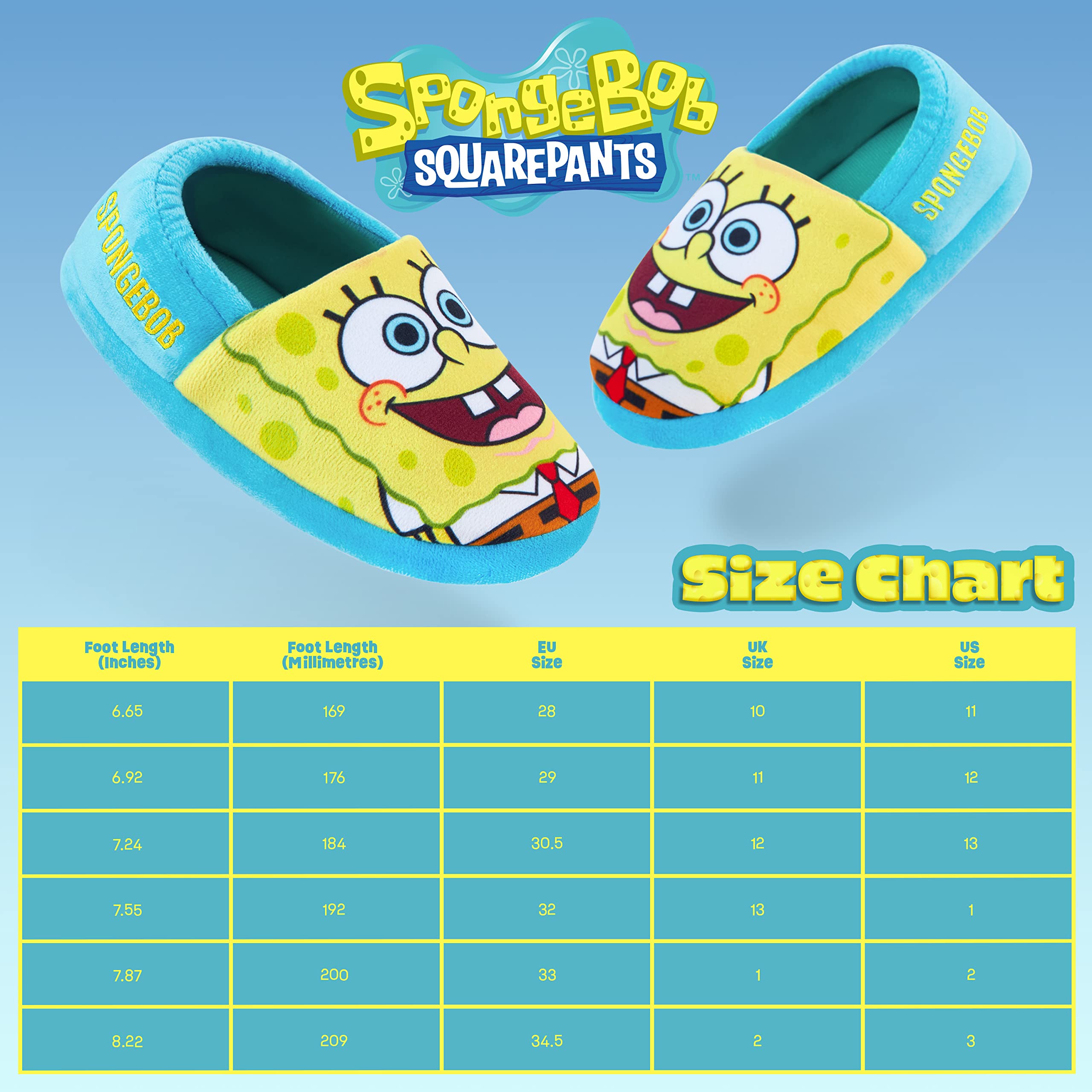 SPONGEBOB SQUAREPANTS Dziecięce kapcie chłopięce Spongebob