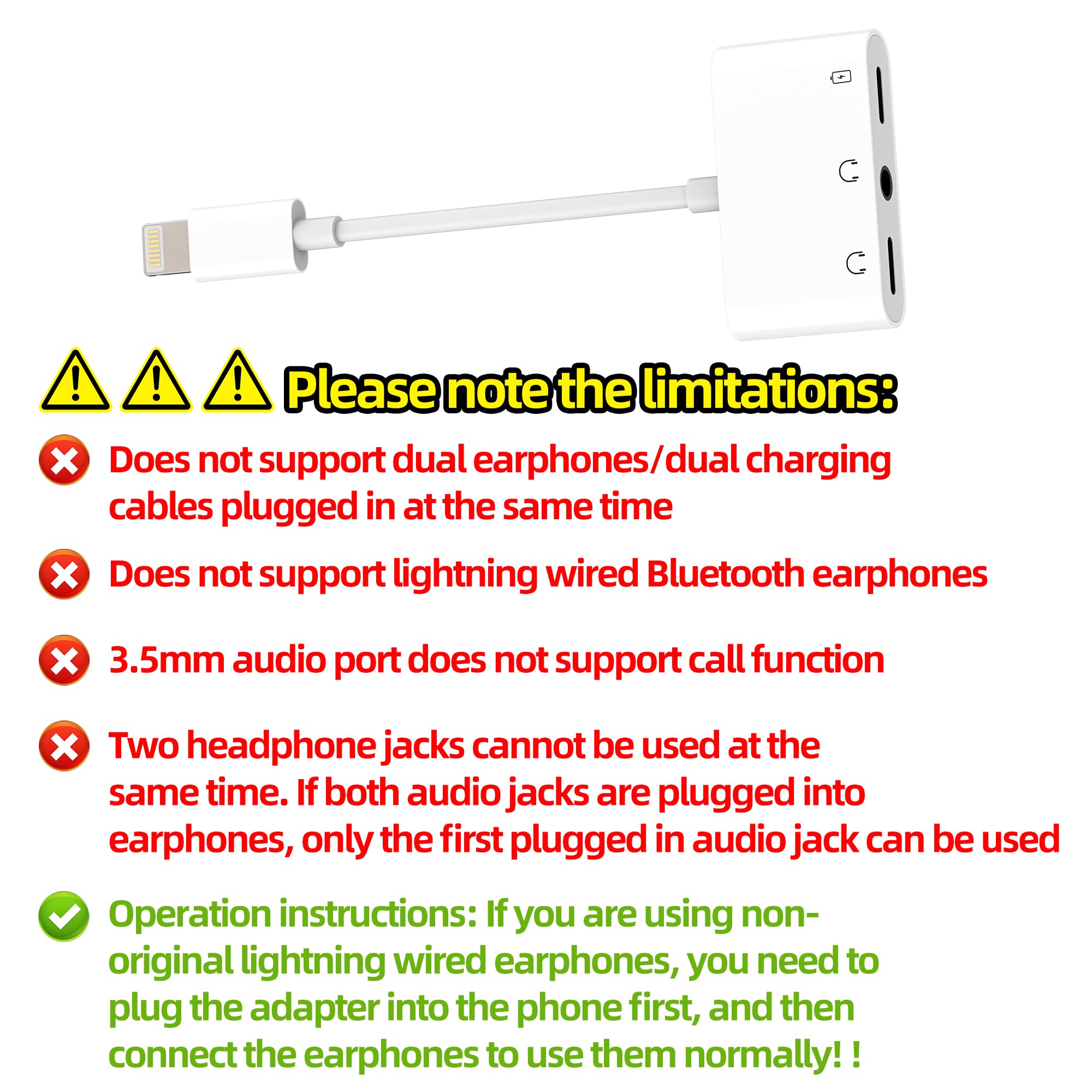 Zoyuzan 3 in 1 Headphone Audio Adapter, 2.4A Fast Charging, Hi-Fi Voice Audio, Widely Compatible with iPhone 14, iPad, Charger Dongle Earphone Splitter