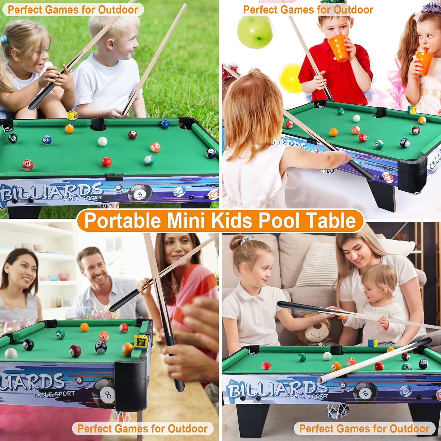 Guayma Mini Pool Table Set - Table Games Include Pool Table Balls, Stick, Chalk & Triangle Rack-24'' Portable Pool Table, Billiard Table Top Games for Kids Party Favor : Sports & Outdoors