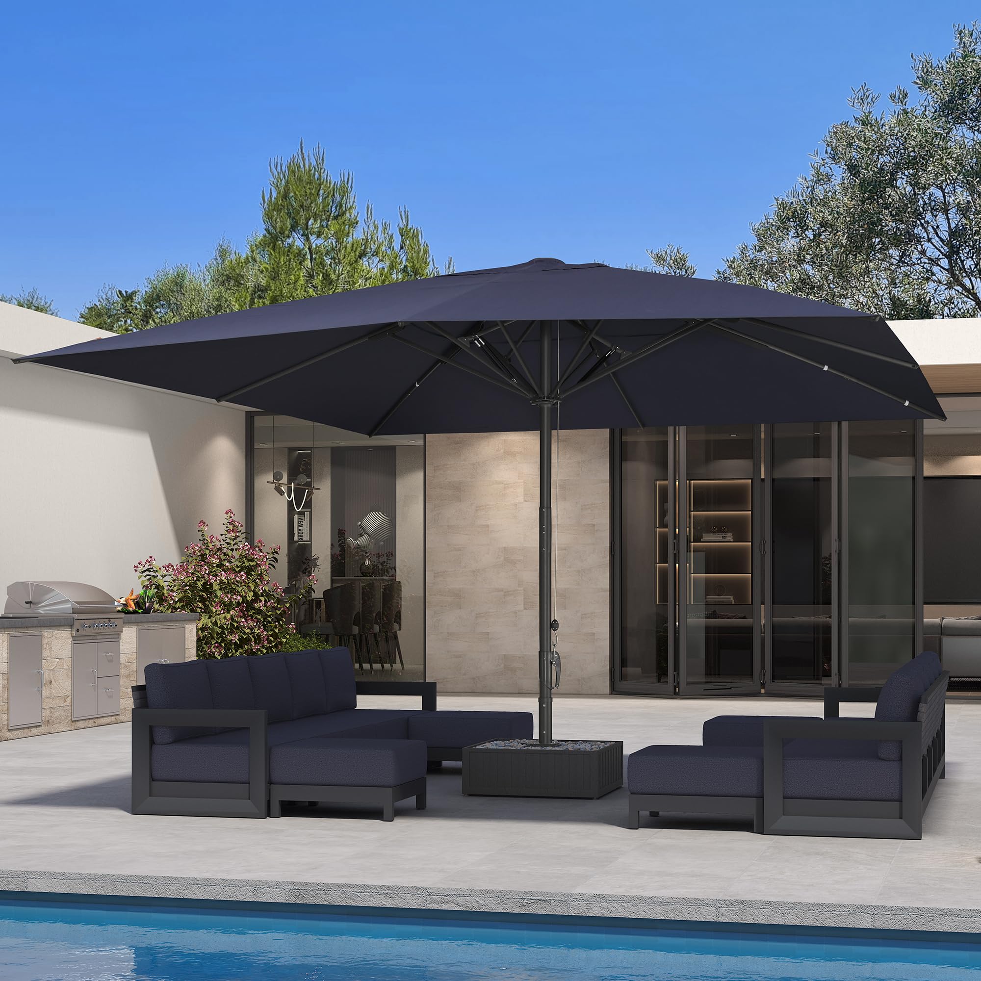 PURPLE LEAF Patio Market Umbrella 16' x 16' Thicken Aluminum Pole Navy Blue