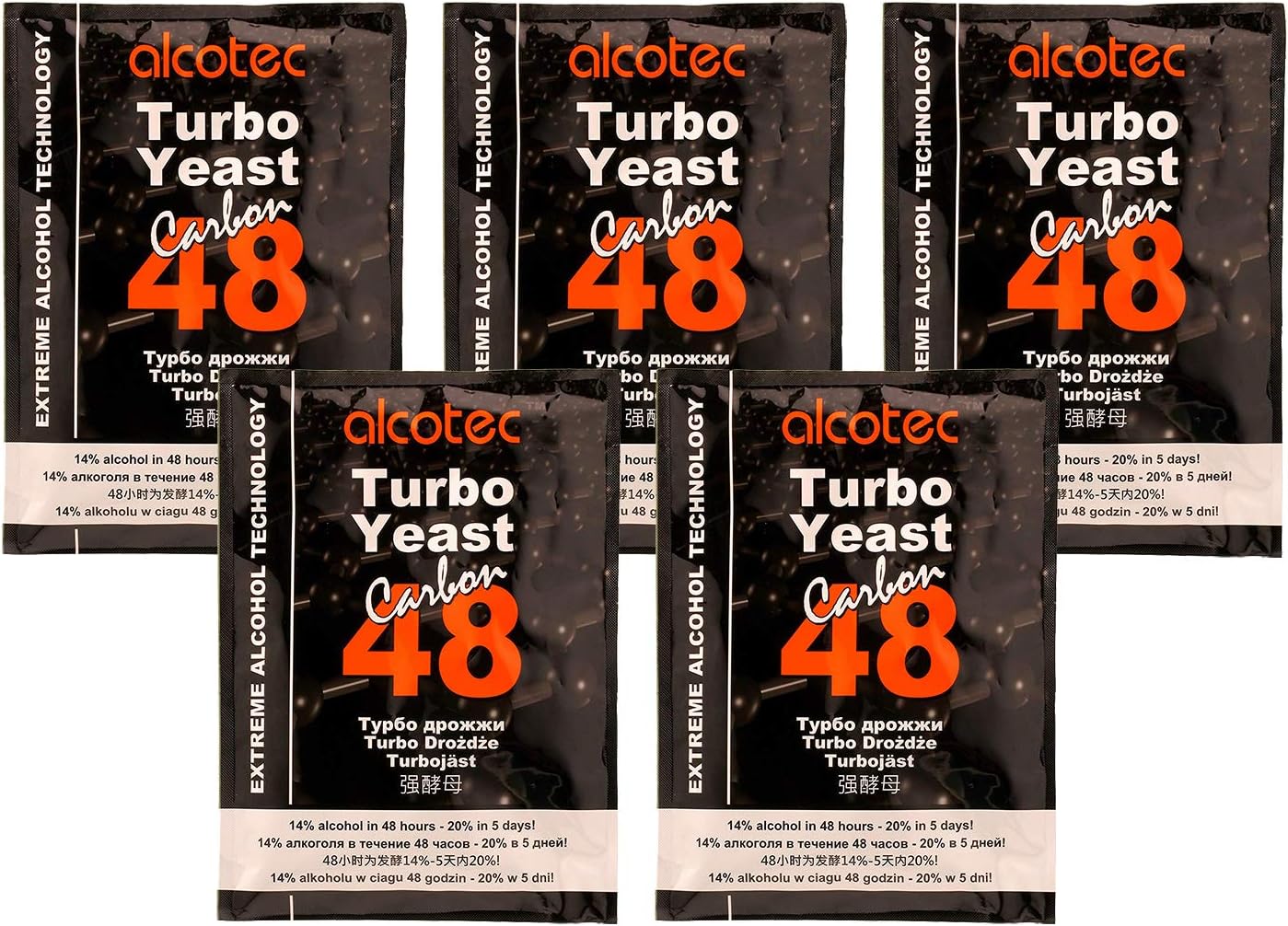 5x Alcotec Carbon 48 Turbo Yeast with Activated Carbon