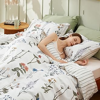 Bedsure Comforter Set Full Size - Cute Floral Bedding Comforter Set, 3 Pieces, 1 Soft Reversible Coconut White Botanical Flowers Comforter and Pillow Shams