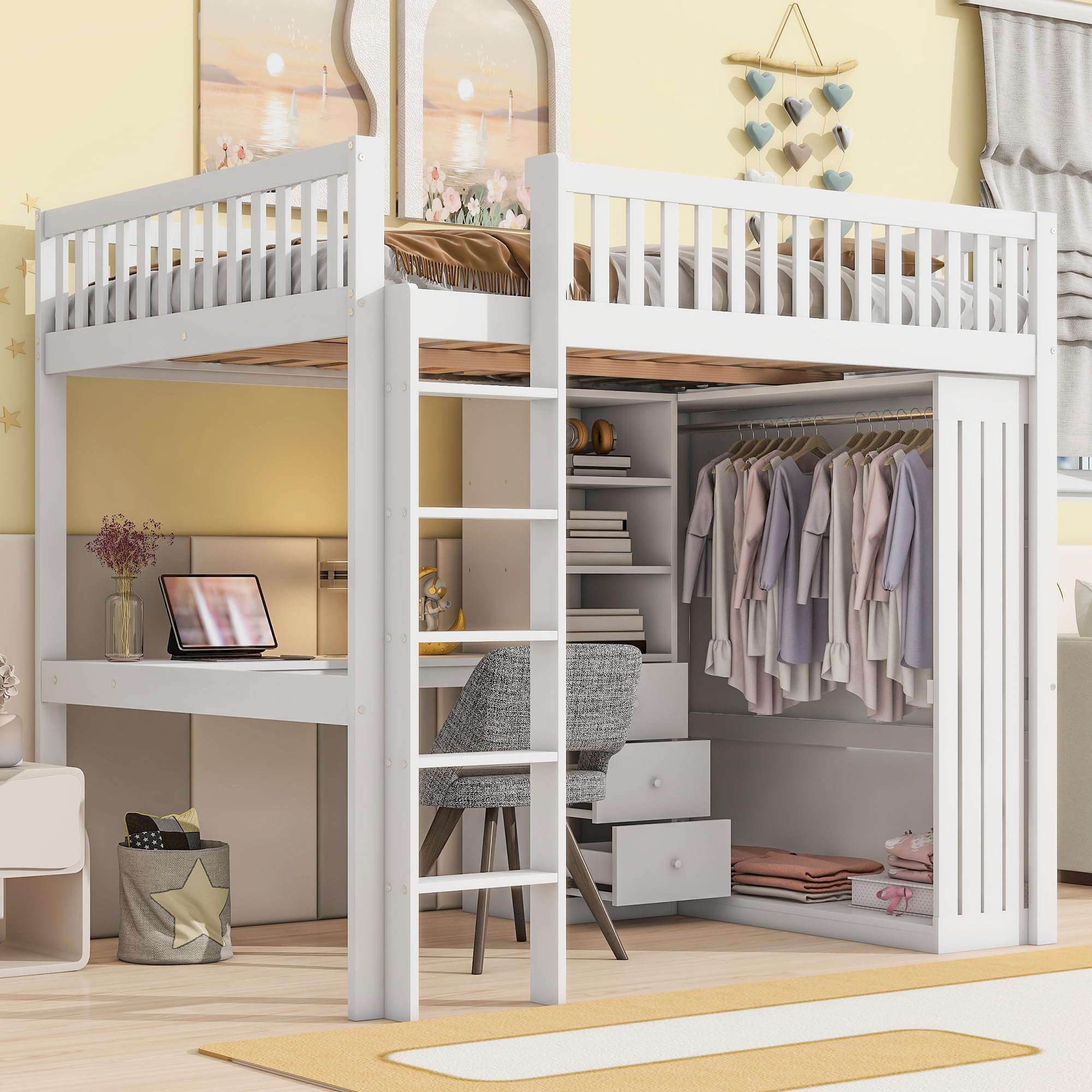 Letto Per Bambini Letto A Soppalco Con Cassetto E Protezione Anticaduta 90 X 200 Cm Letto A Soppalco Per Bambini Con Protezione Anticaduta 2x Rete A Doghe 2 Posti Letto Bianco 83862928