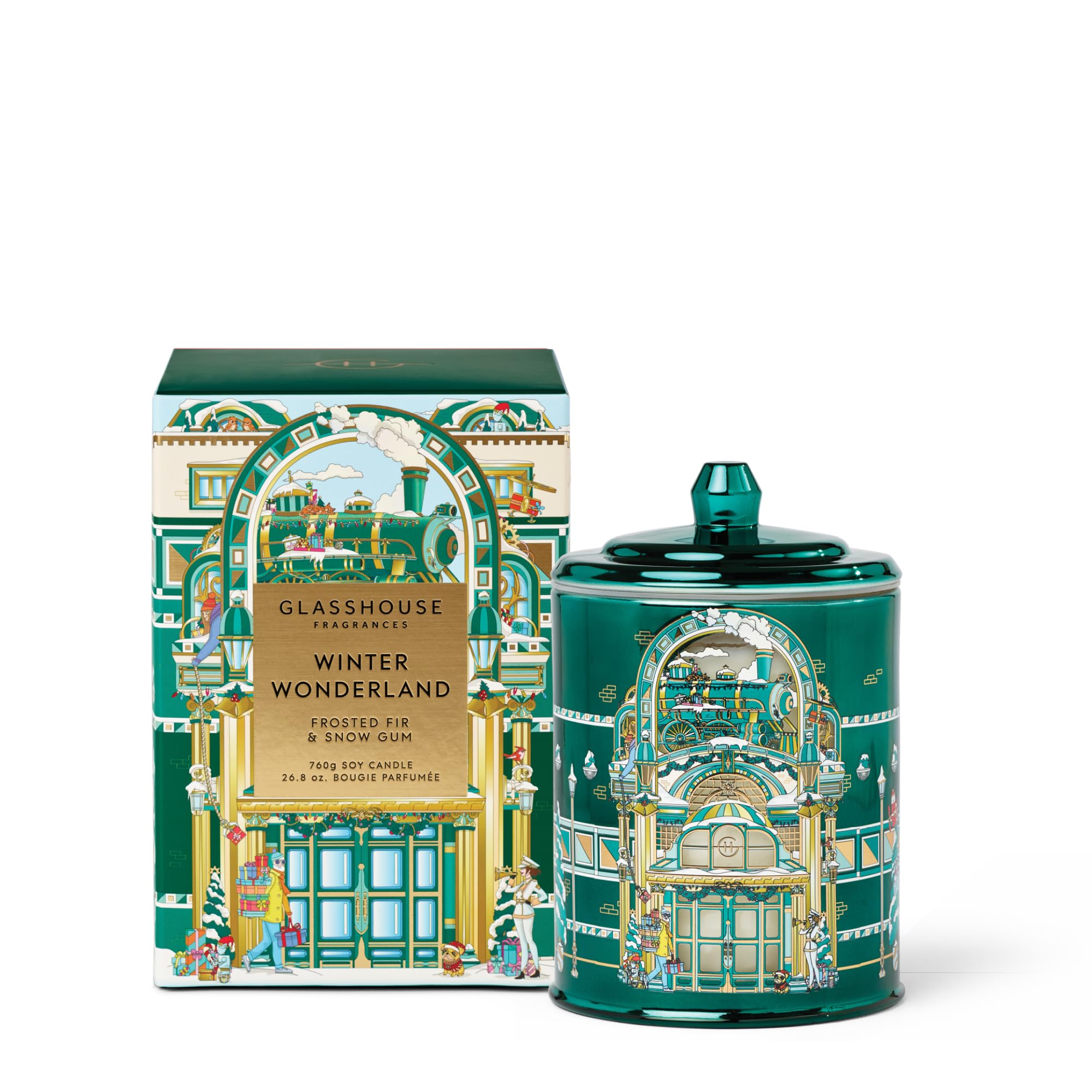 Glasshouse Fragrances, Winter Wonderland Candle, Triple Scented Natural Soy Wax Blend, 3 Wicks & Glass Jar, 100 Hour Burn Time, Frosted Fir & Snow Gum