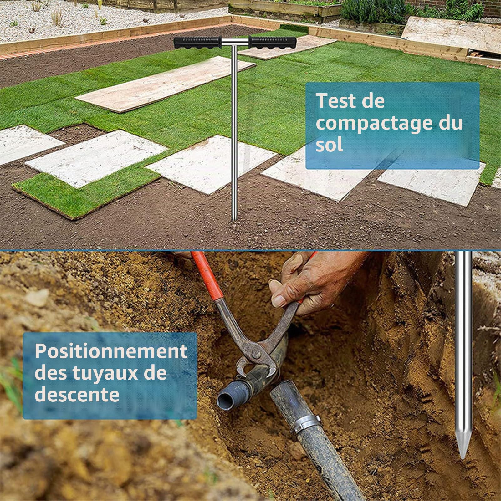 Sonde de Sol, Sondes D'échantillonnage de Sol avec Poignée en T, Pointe Pointue Réglable, Outil de Test D'échantillonnage de Sol en Acier Inoxydable pour L'échantillonnage du Sol, Soins des Plantes