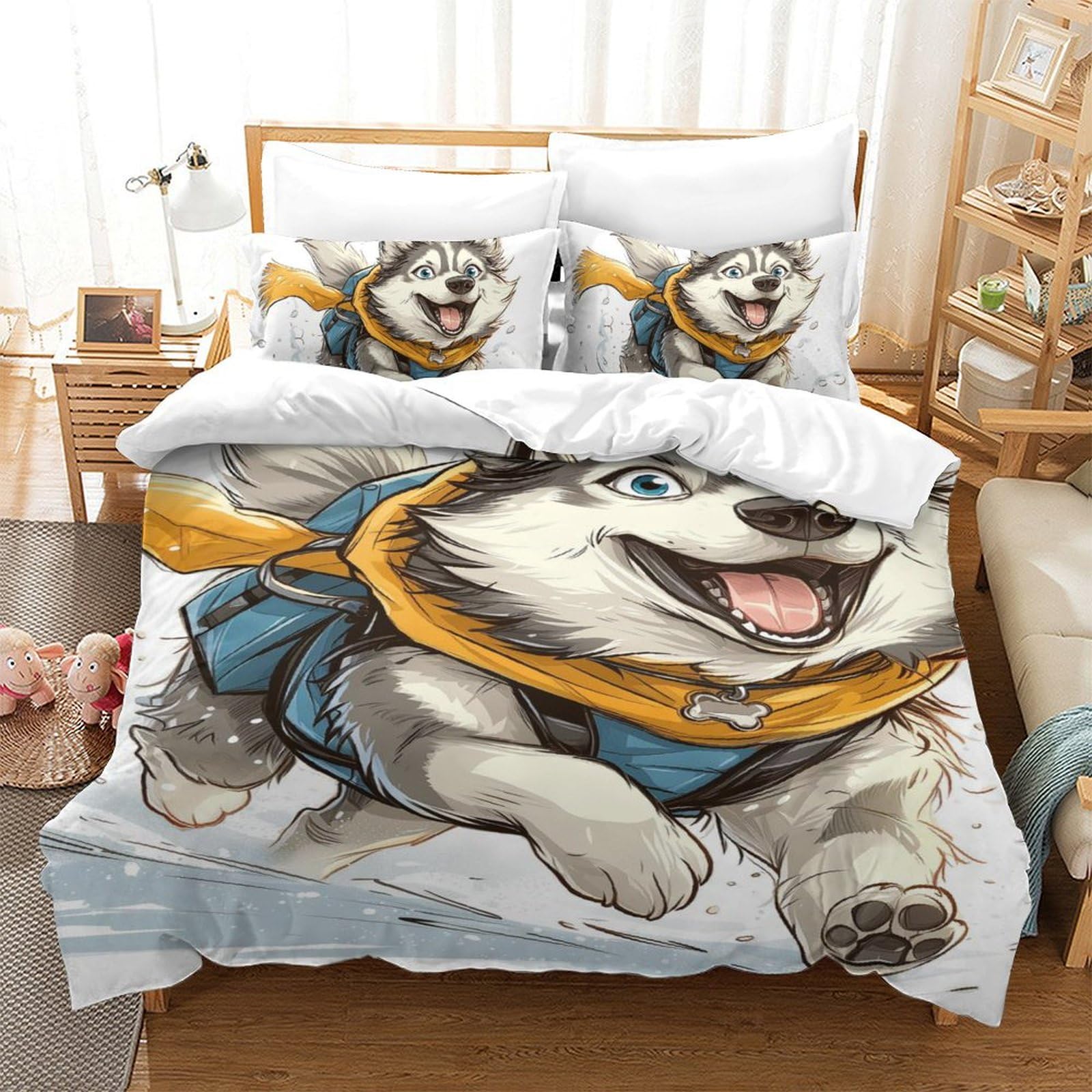 Housse de couette Husky pour chambre enfant parure lit 3D