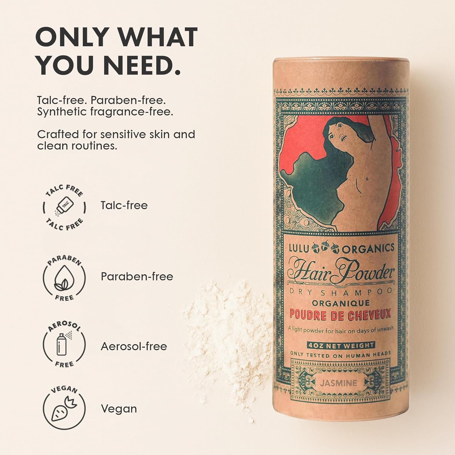 Dry Shampoo Powder - Non-aerosol, Natural Dry Shampoo for Dark, Blonde or Oily Hair, Organic Body Powder, Paraben & Talc free No White Cast Synthetic Fragrance, Jasmine - 4oz