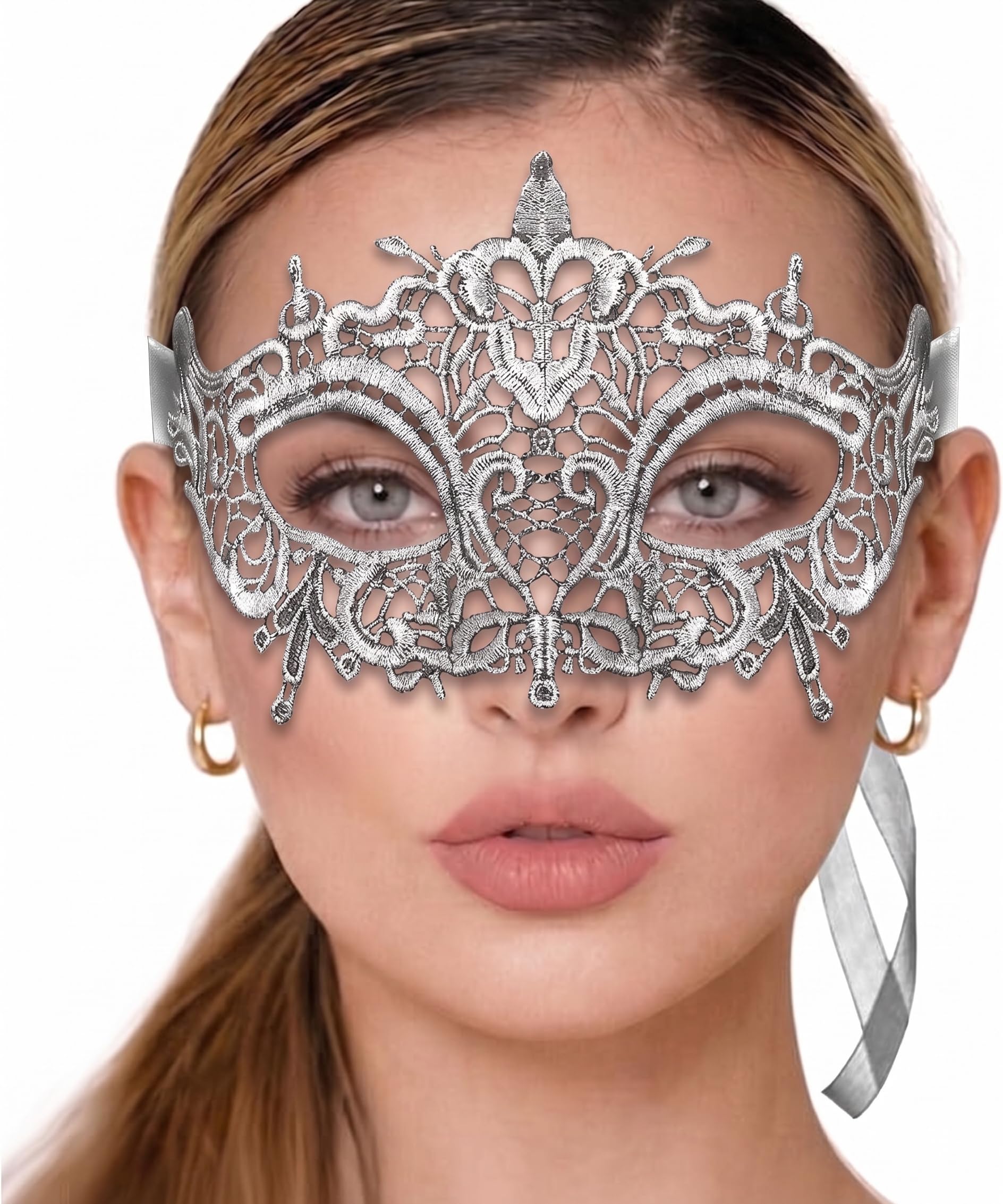 Masquerade Mask For Women Lace Masquerade Masks for Masquerade Party, Belle Silver, One Size — image 1