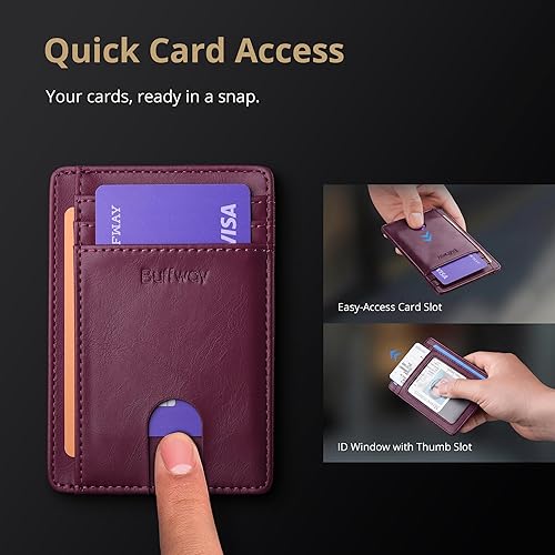 Miniatura 72 de Buffway - Billetera delgada minimalista de cuero con protección RFID para hombre y mujer