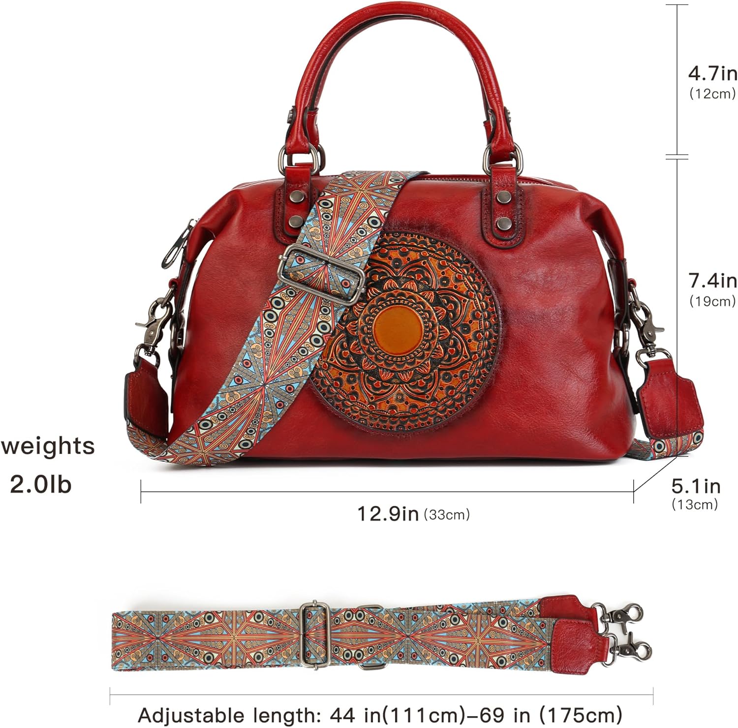 Leather Handbag for Women, Genuine Leather Purses Retro Mandela Crossbody Handbag Tote Bag - Image 3