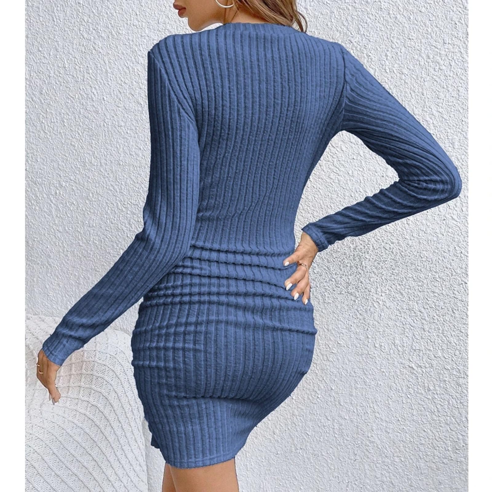 Vestidos De OtoñO Datoria para Mujer, Body Sencillo, V De Manga Larga Slim Slim, Vestidos Mini Informales
