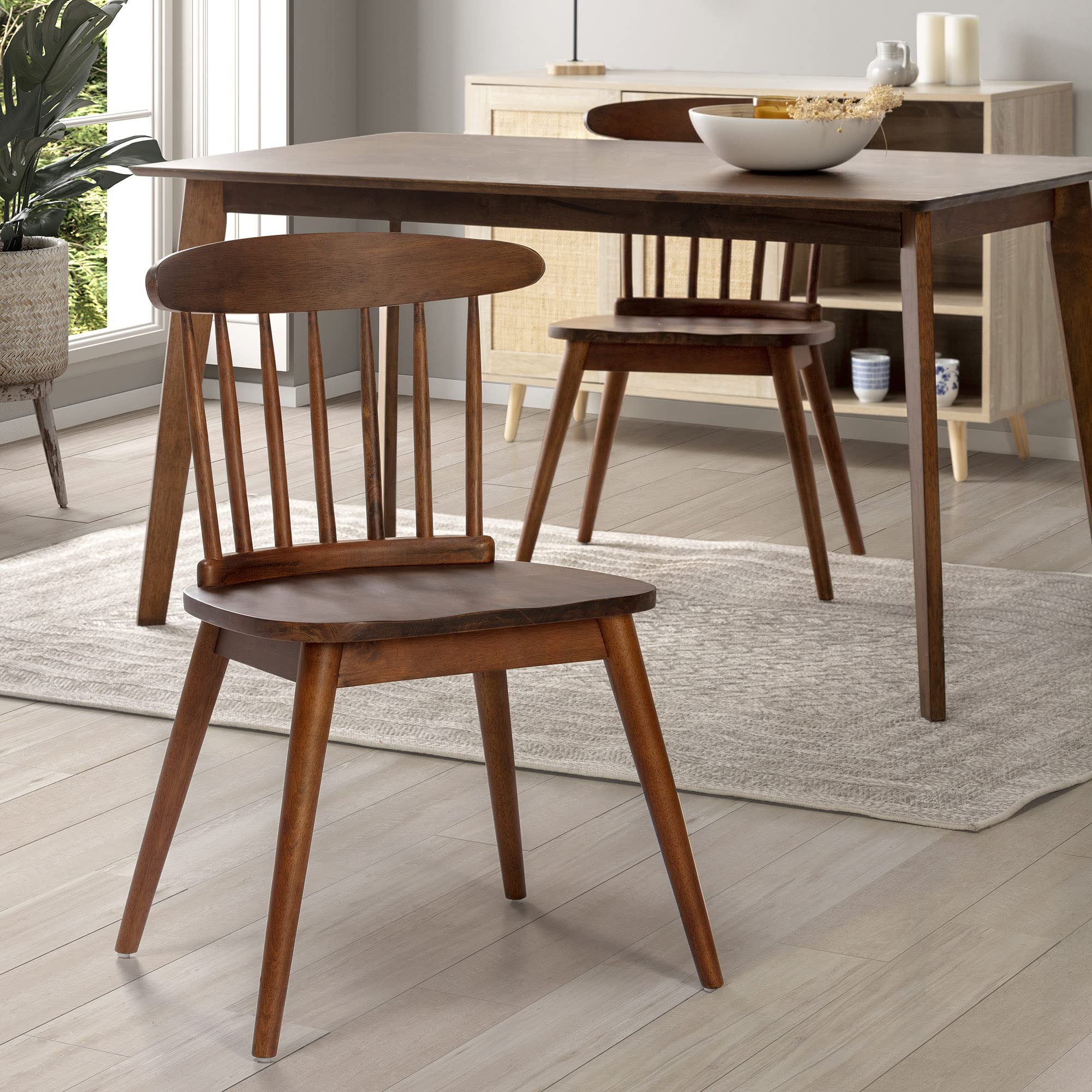 HOMN LIVING Pack 2 sillas Ben Color Nogal, Madera Maciza, 55 cm (Ancho) 52 cm (Profundo) 80 cm (Alto)