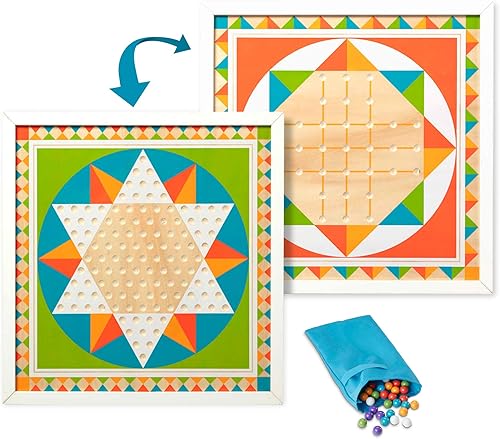 Melissa & Doug Solitario de madera de doble cara y juego de mesa de damas chinas