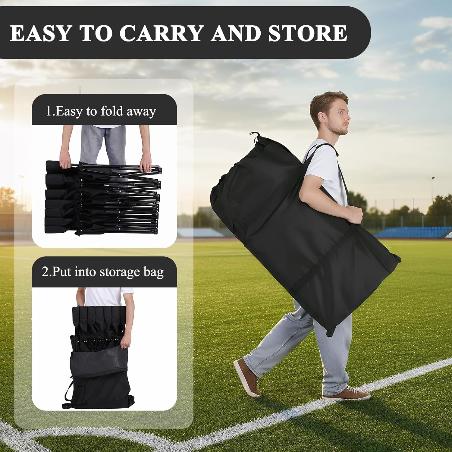 Portable Folding Bench, 600D Oxford Foldable Sideline Bench with Side Pockets and Carrying Bag, Soccer Sideline Chairs for Basketball Football Practice and Games 94.49x32.28x17.72inch-6 seats