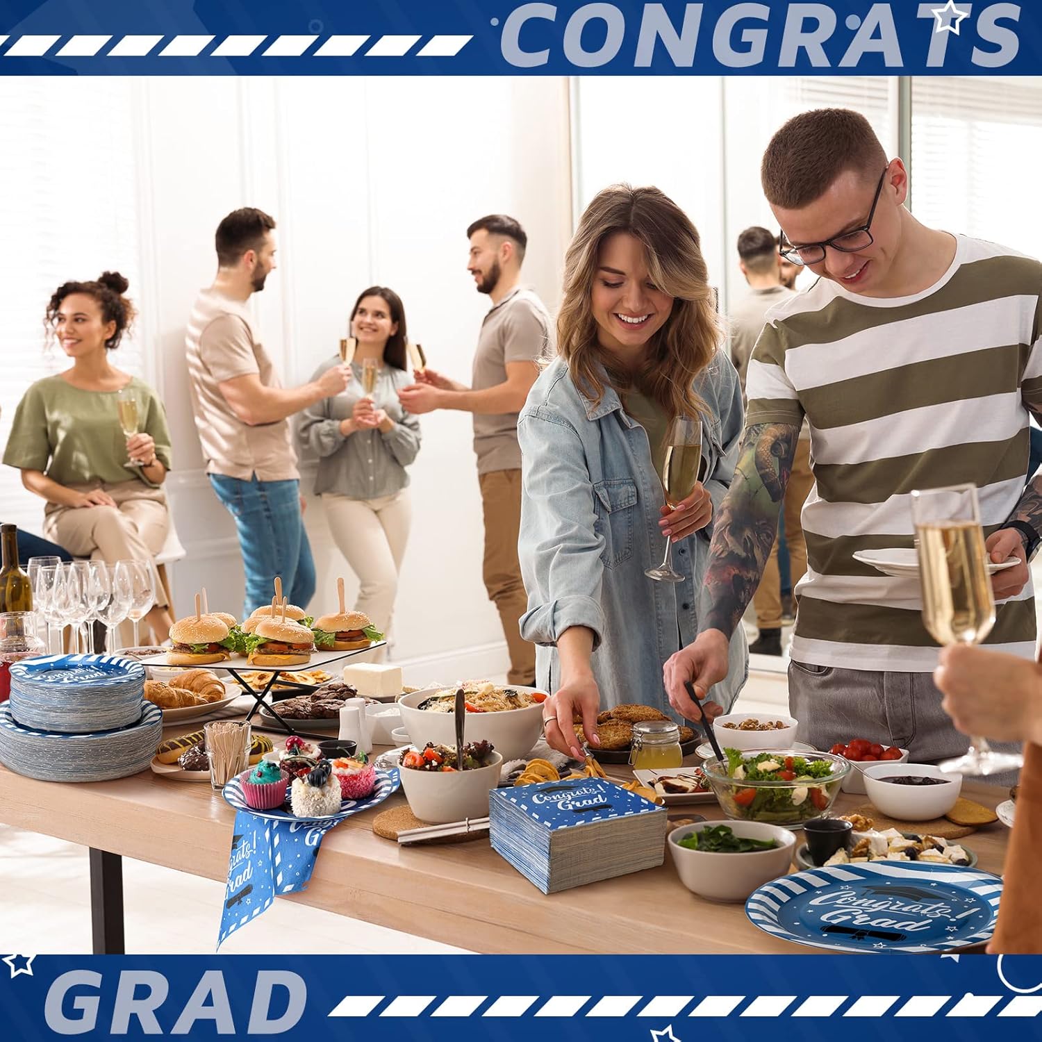 300 Pcs Graduation Party Plates and Napkins Graduation Decorations 2026 Blue Party Supplies Disposable Dessert Paper Plates Napkins for Congrats Grad School Kindergarten Table Decor, Serve 100