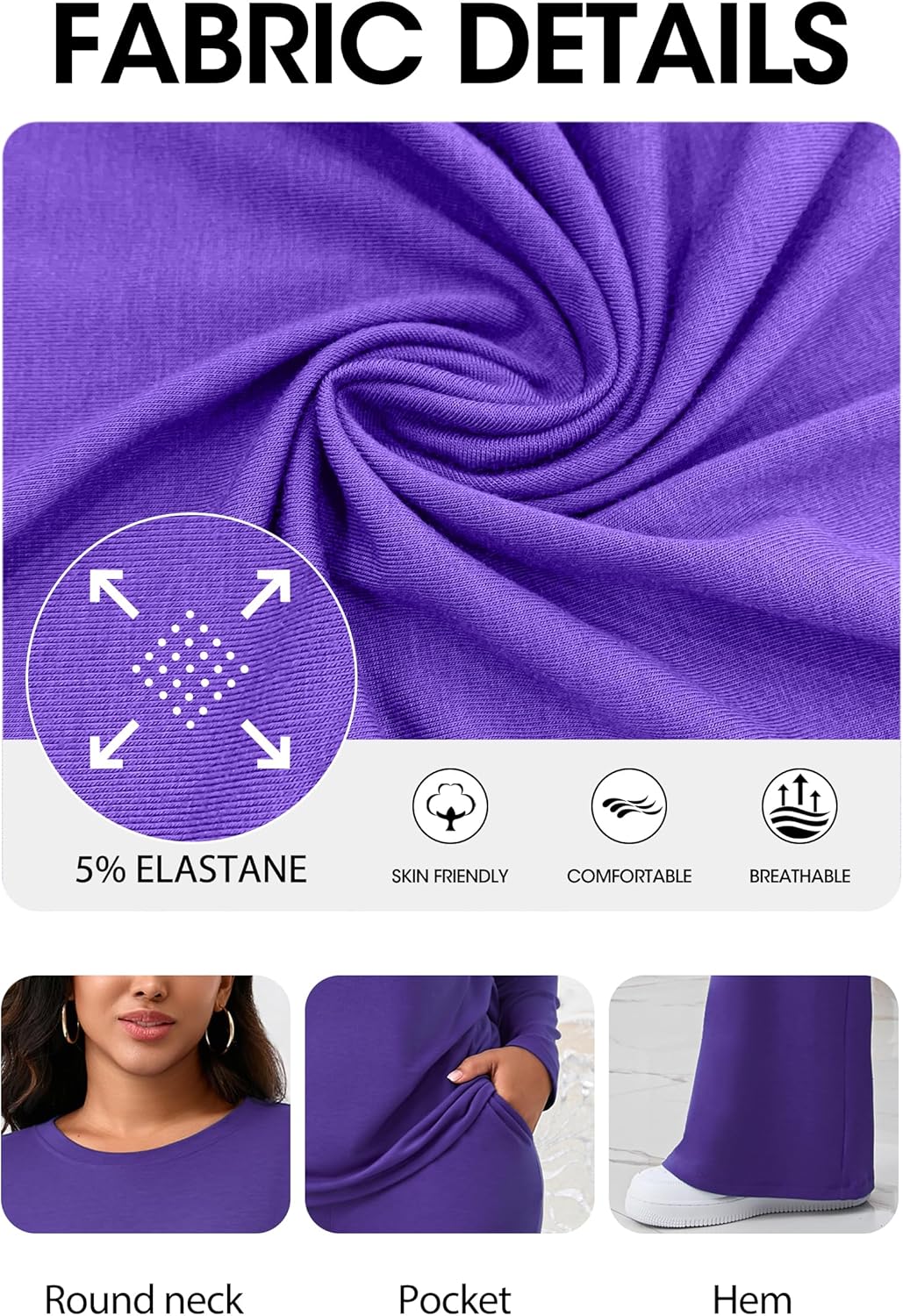 CLOCOR Womens 2 Piece Outfits Sweatsuits - Tracksuit Set Long Sleeve Crop Top & Drawstring Wide Leg Pants with Pockets - Image 6