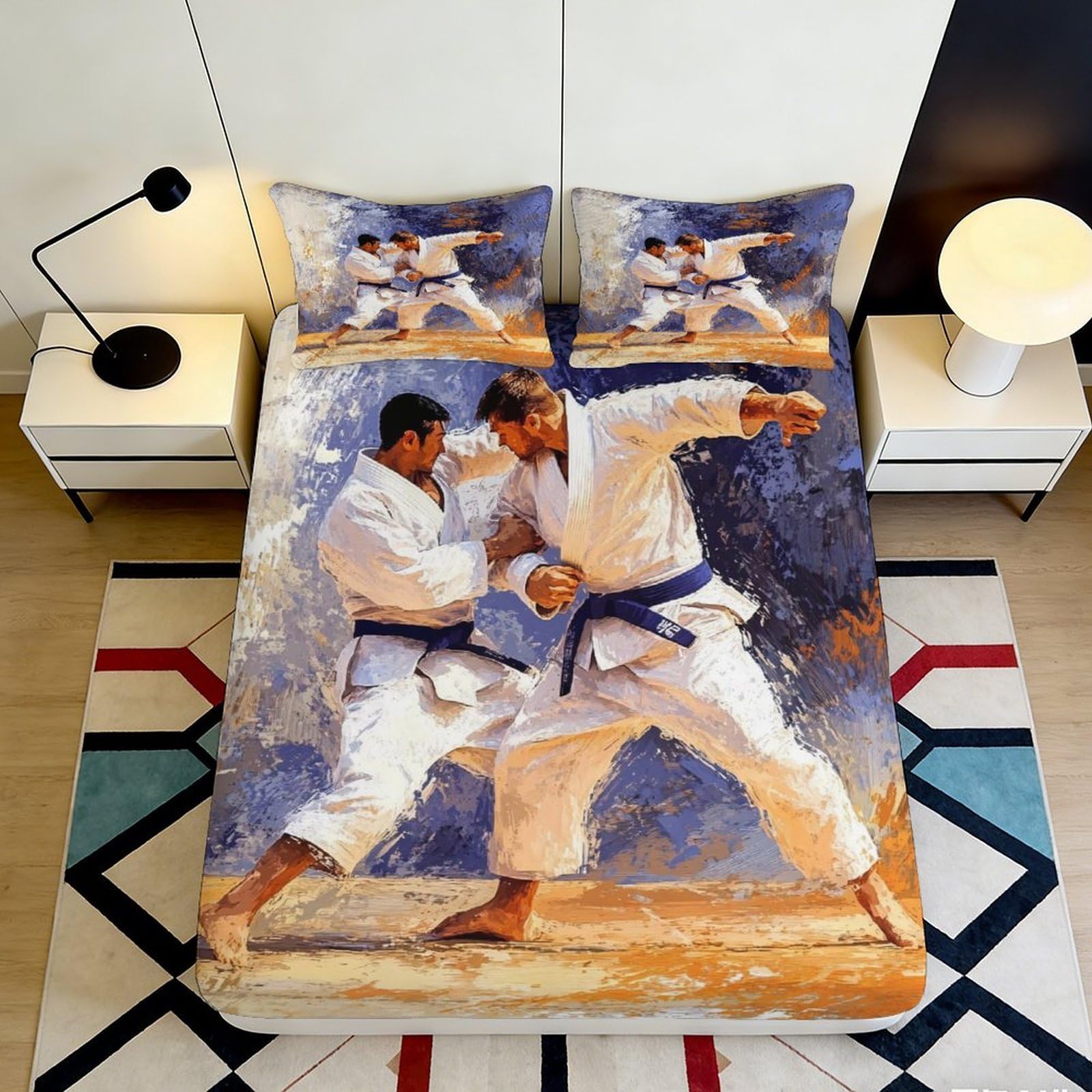 3D Printed Judo Martial Arts Fitted Sheet Microfiber Soft Durable Karate Athlete Bed Cover for Bedroom Home Decor 90x200x25cm