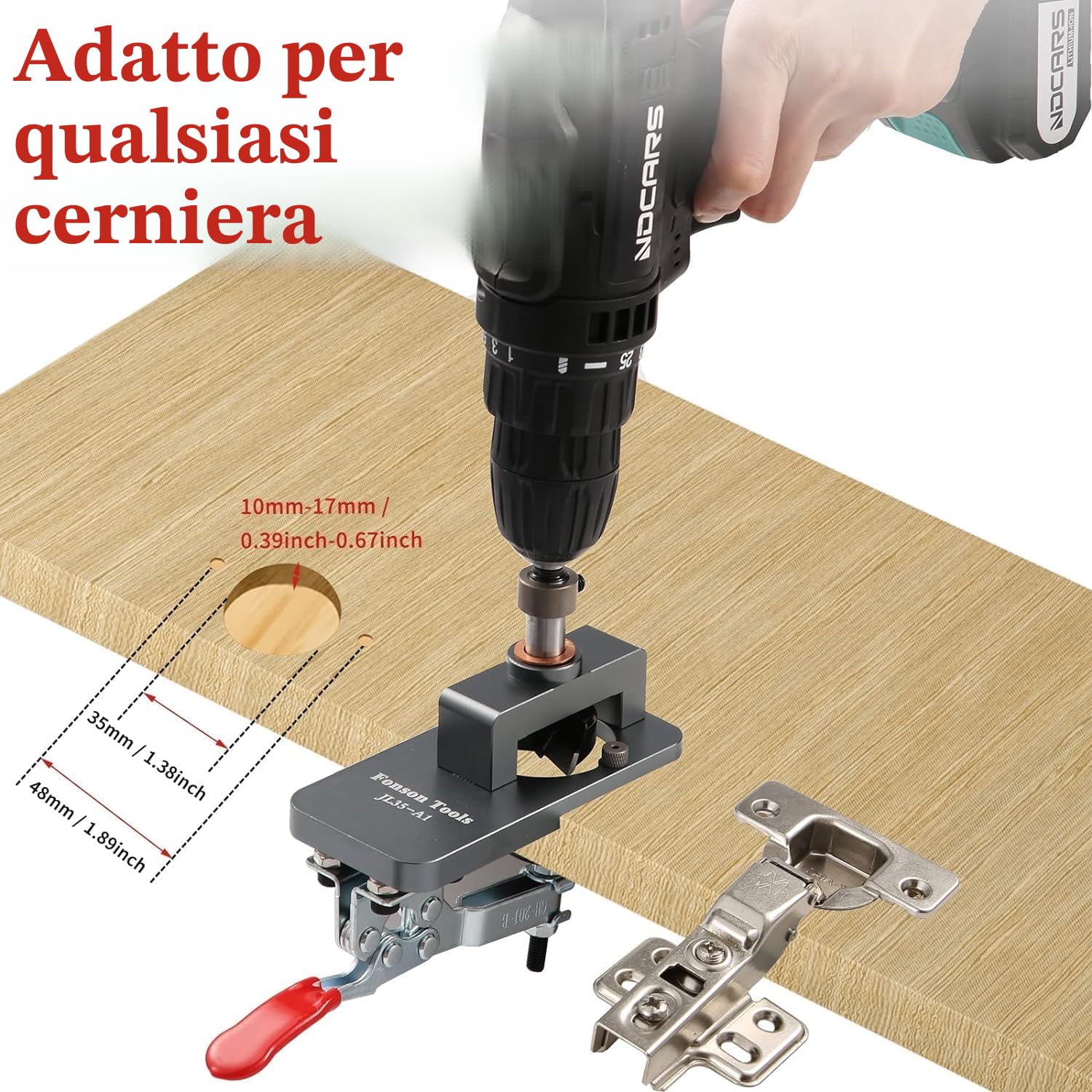 Idong 35mm Dima per Cerniere a Scodellino, Nascosta Guida Trapano Localizzatore, Posizionatore per Montaggio Cerniera