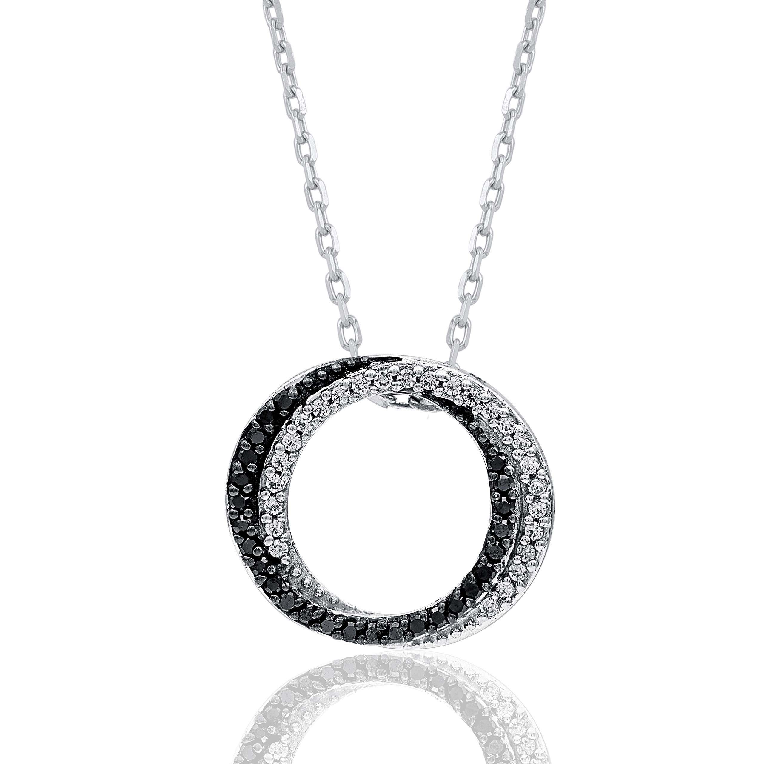 TJD1/6 Carat Natural Diamond Pendant Necklace 925 Sterling Silver (HI Color, I3 Clarity) Circular Diamond Pendant Necklace for Women Diamond Jewelry Gifts for Women