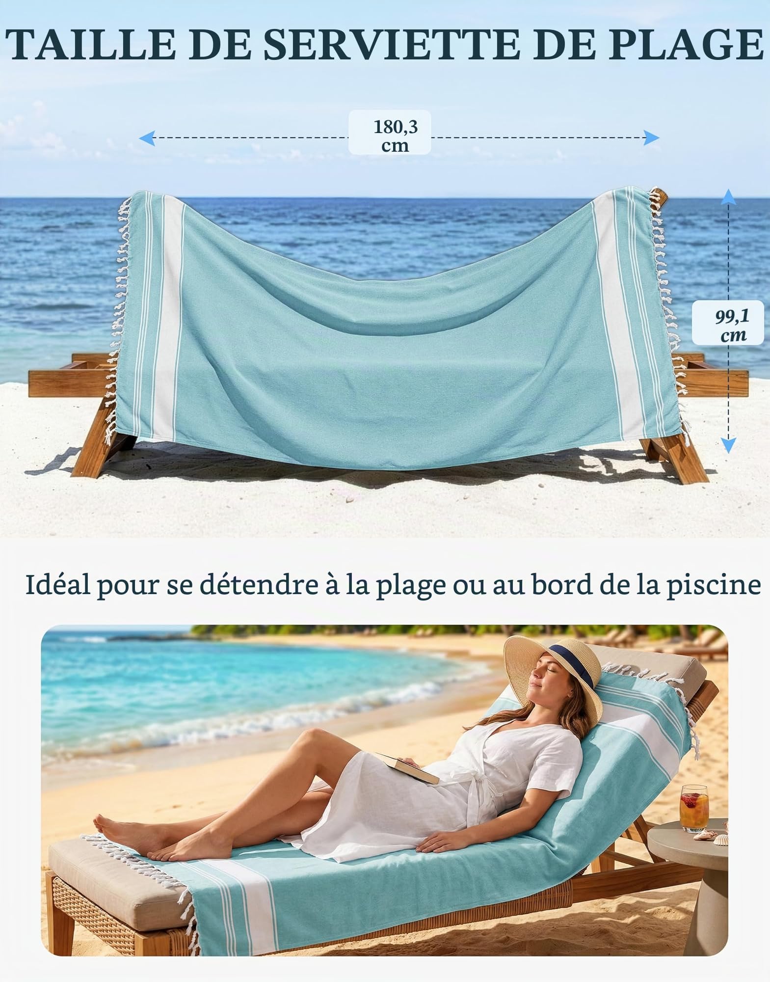LANE LINEN Lot de 6 serviettes de plage turques pour femme – Prélavées, anti-rétrécissement, anti-sable, à séchage rapide, légères et douces, 99,1 x 180,3 cm – Plage vintage