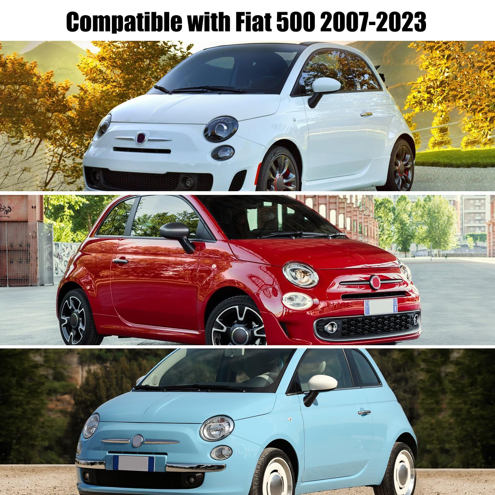 Housse Bache Voiture pour 2007-2023 Fiat 500 | Demi Bache Voiture Exterieur avec Crochets Ajustables et Bouchons d'oreilles