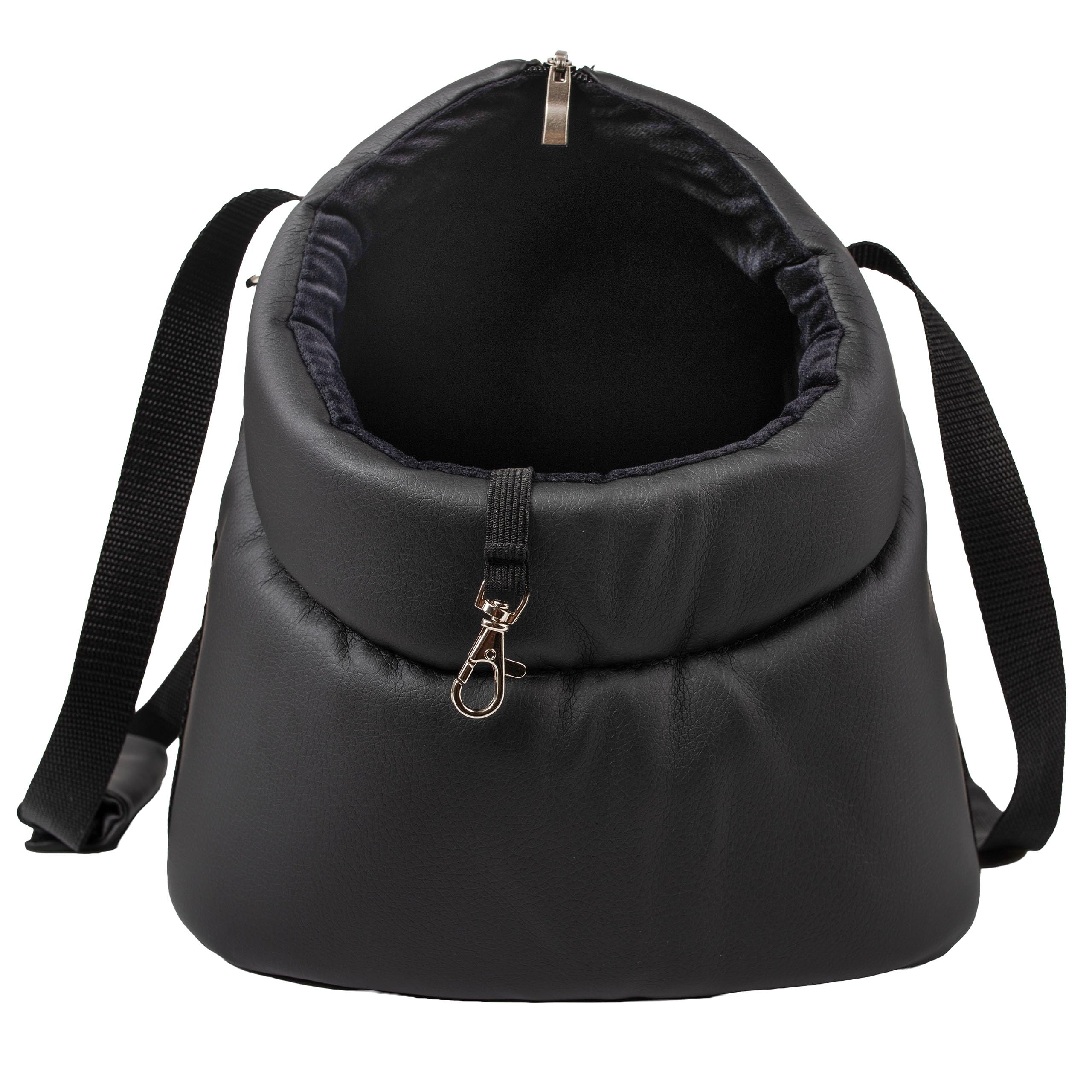 Torba do noszenia psa, rozm. S, do 6 kg, torba transportowa dla małych psów i kotów, miękka, składana i nadająca się do prania, 34 x 22 x 26 cm, czarna/sztuczna skóra