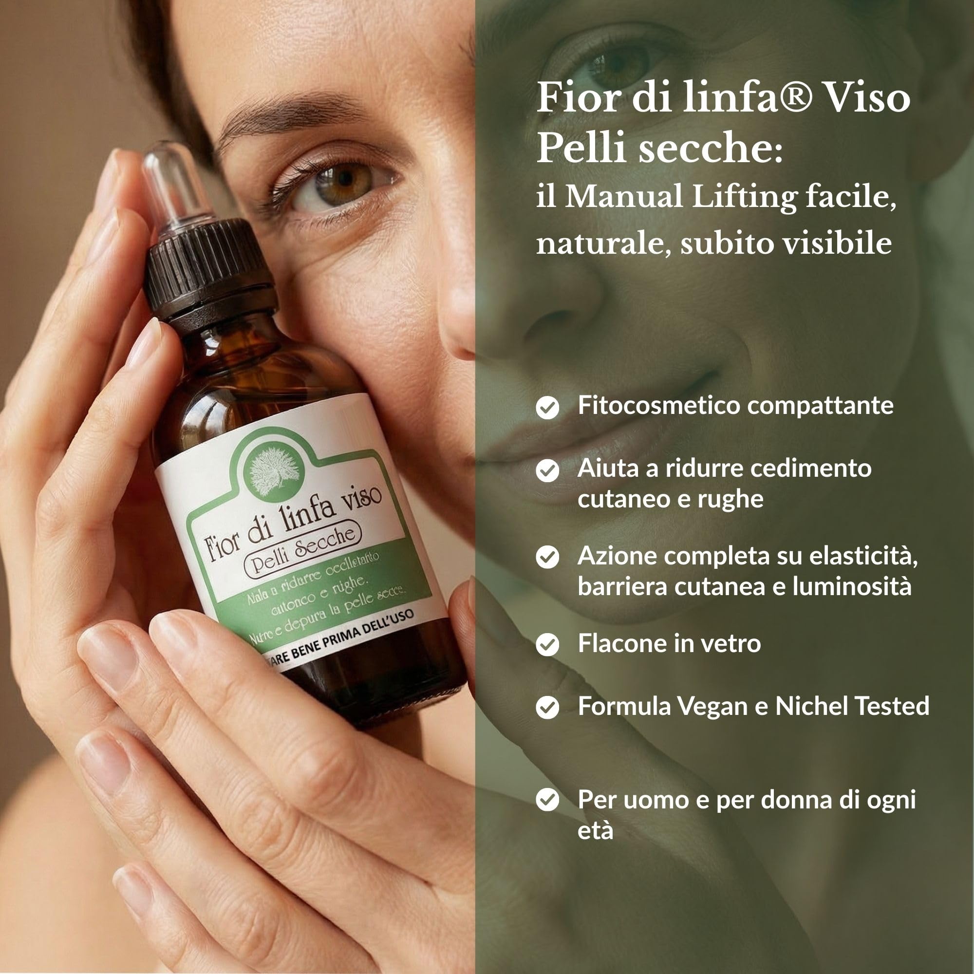 Mary Rose Fior di Linfa Pelli Secche, Siero Antirughe Volto e Collo con Olio d’Oliva Cosmetico e Vitamina E, Illuminante Viso e Alternativa alla Crema Viso, Skincare Uomo Donna, Vegan, 50 ml