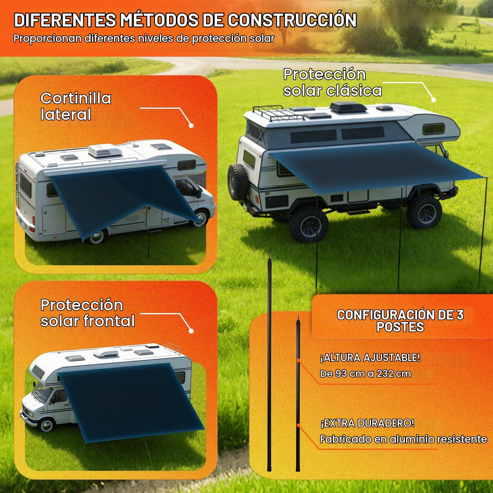 Toldo Caravana Impermeable Toldos para caravanas con Protección UV - Toldo Exterior 420D Oxford para Autocaravana, Furgoneta Camper (4m x 2.4m)