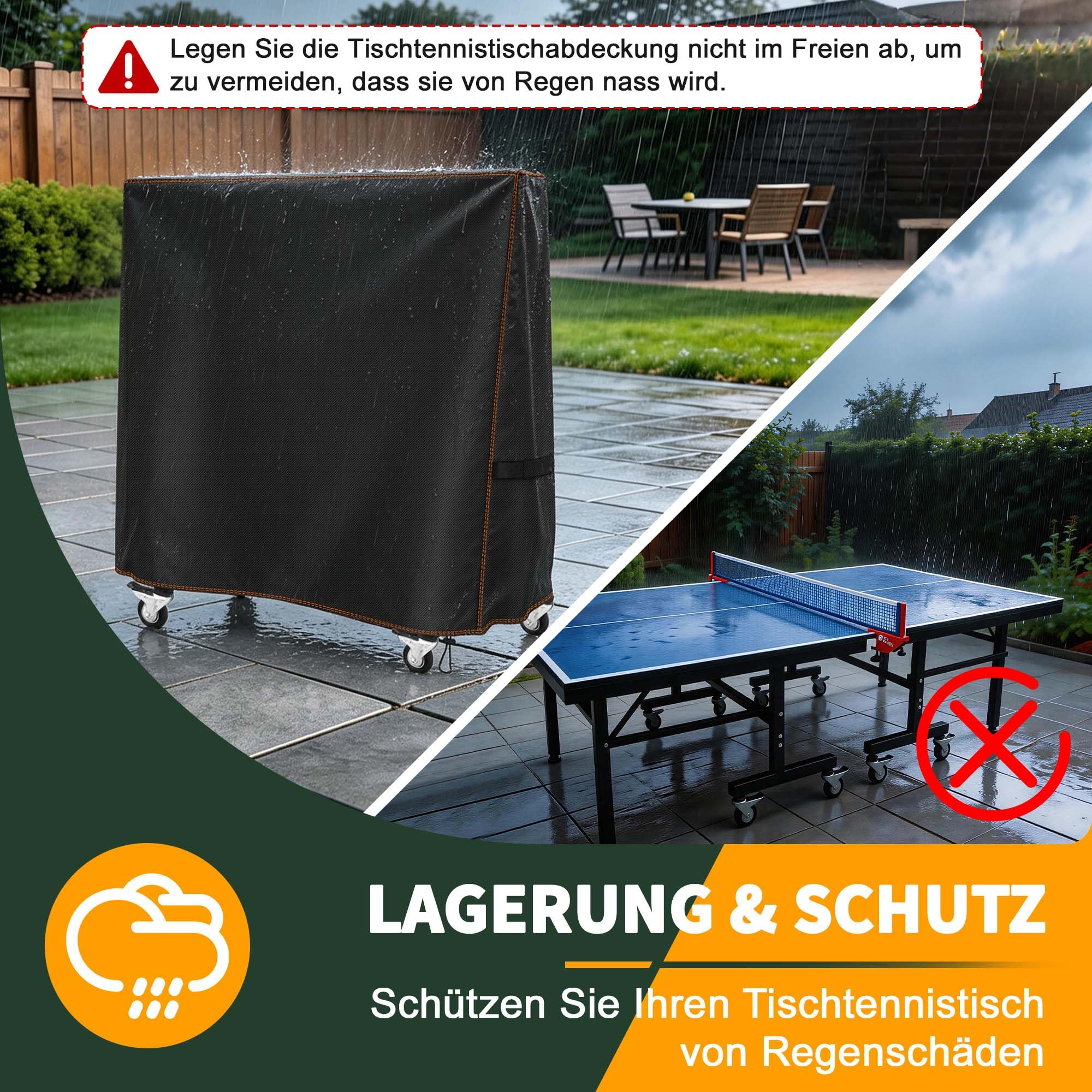Tischtennisplatte Abdeckung Wasserdichte,Hülle Tischtennisplatte Winddicht für Outdoor und Indoor,Reißfest UV-Beständiges Tischtennis Schutzhülle(165 x 36/71 x 185 cm)